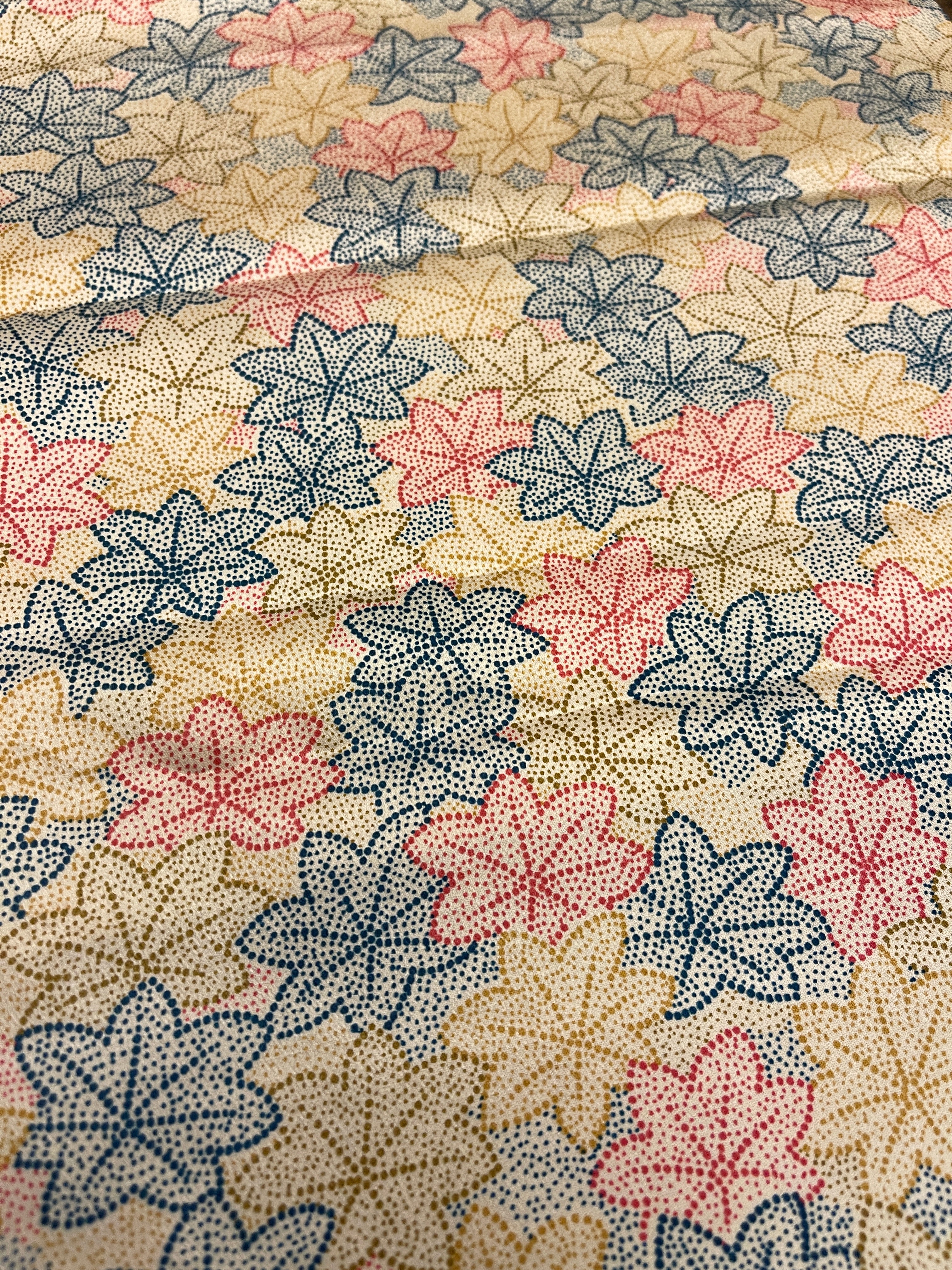 Japanese Silk Fabric Pastel Maple Leaves
