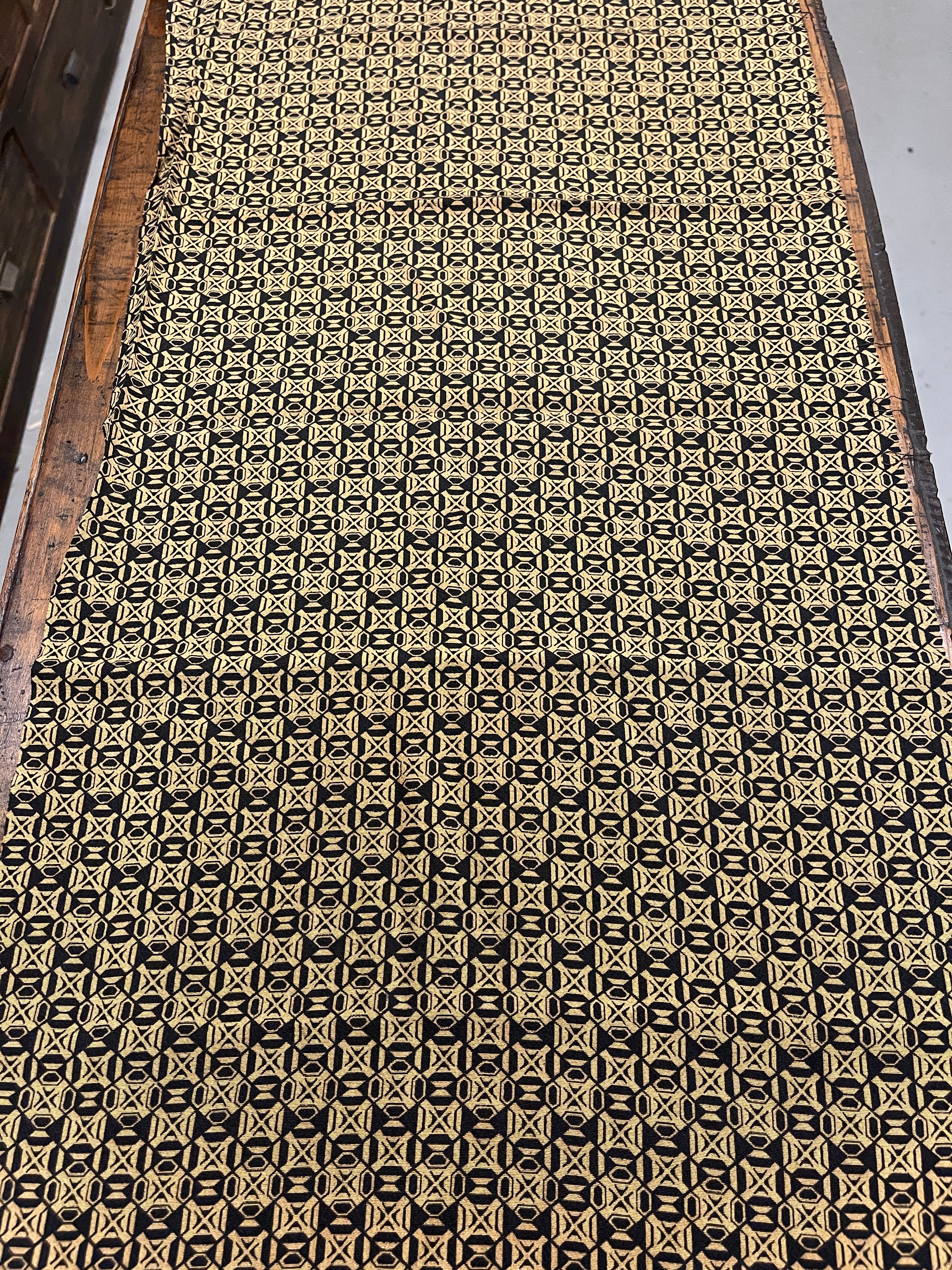 Japanese Silk Black and Gold Geometric Design