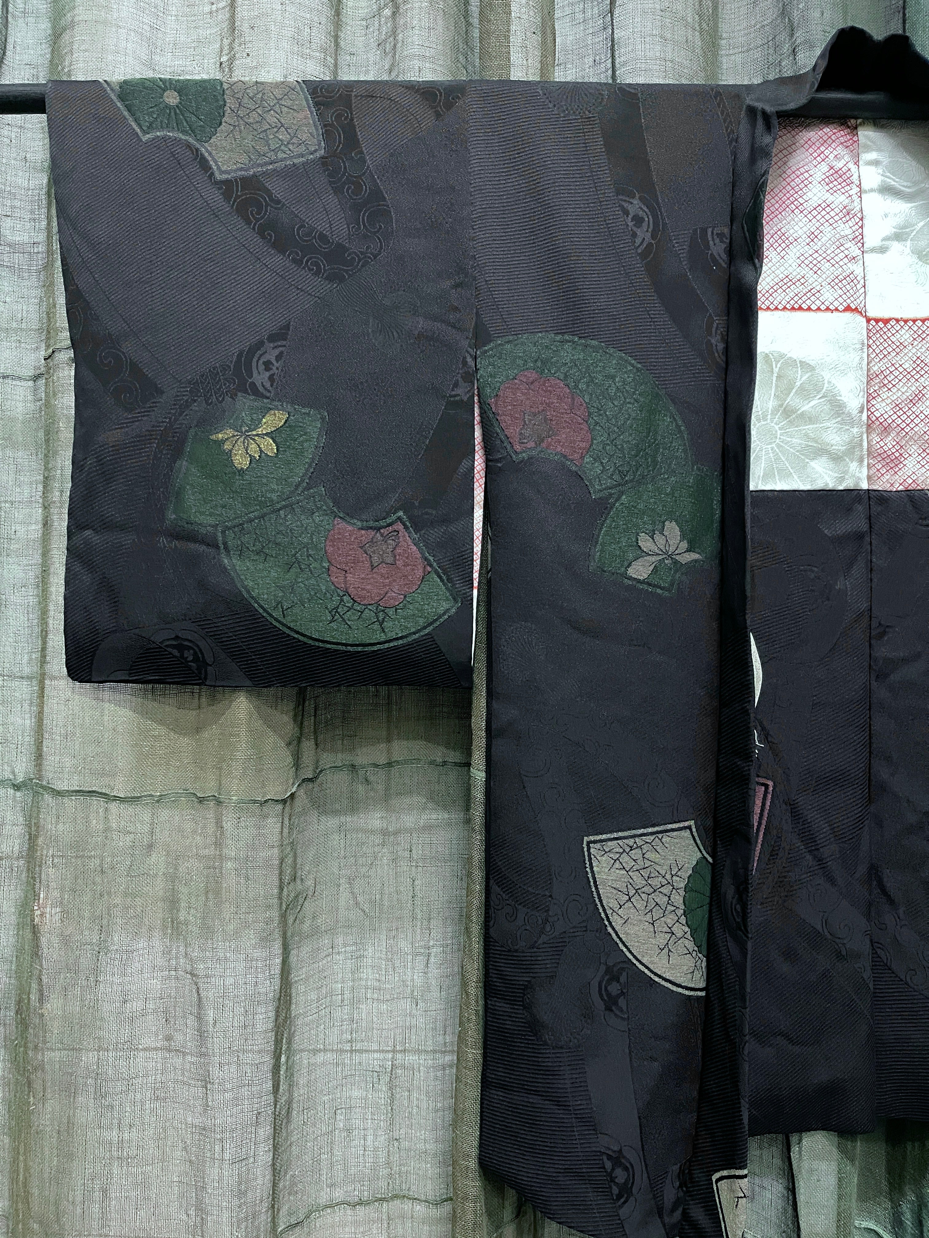 Japanese Haori-Kimono Silk Jacket, Fan Design