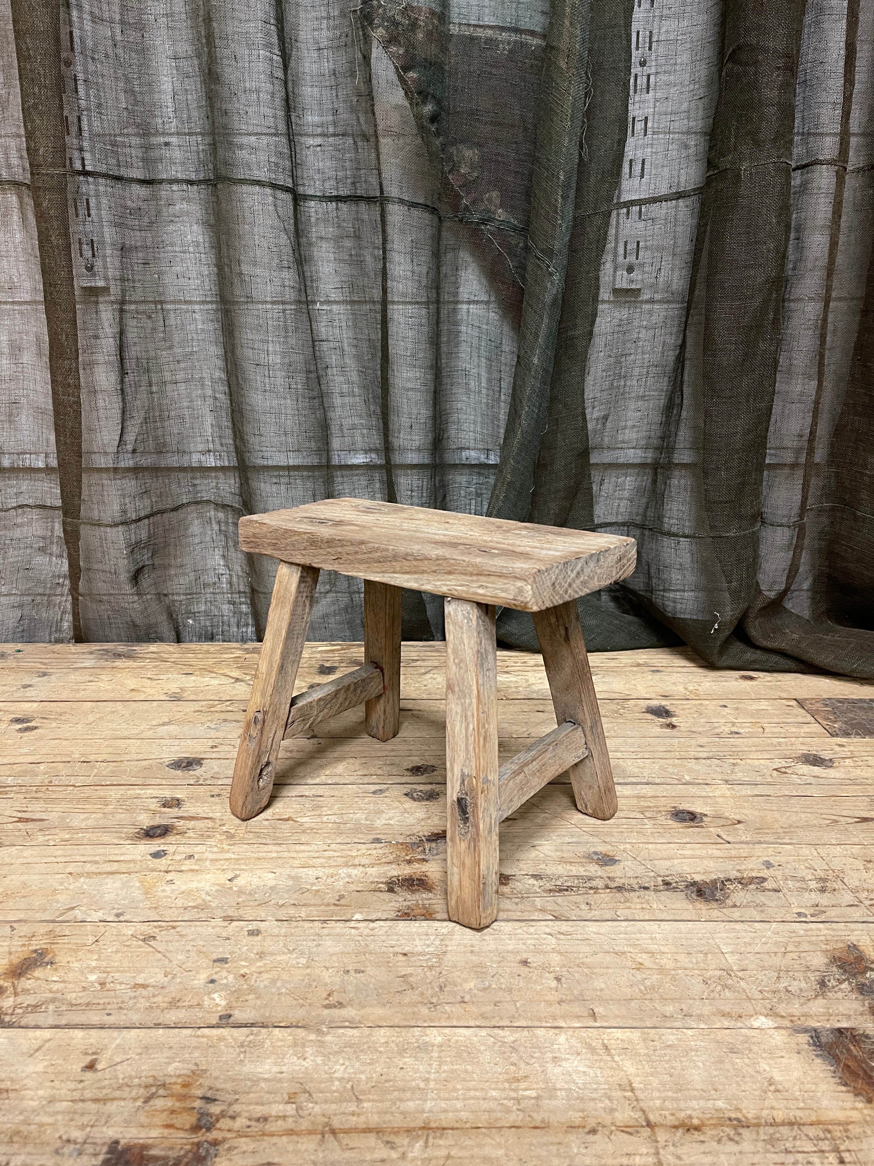 Small Rustic Chinese Stool, Elm
