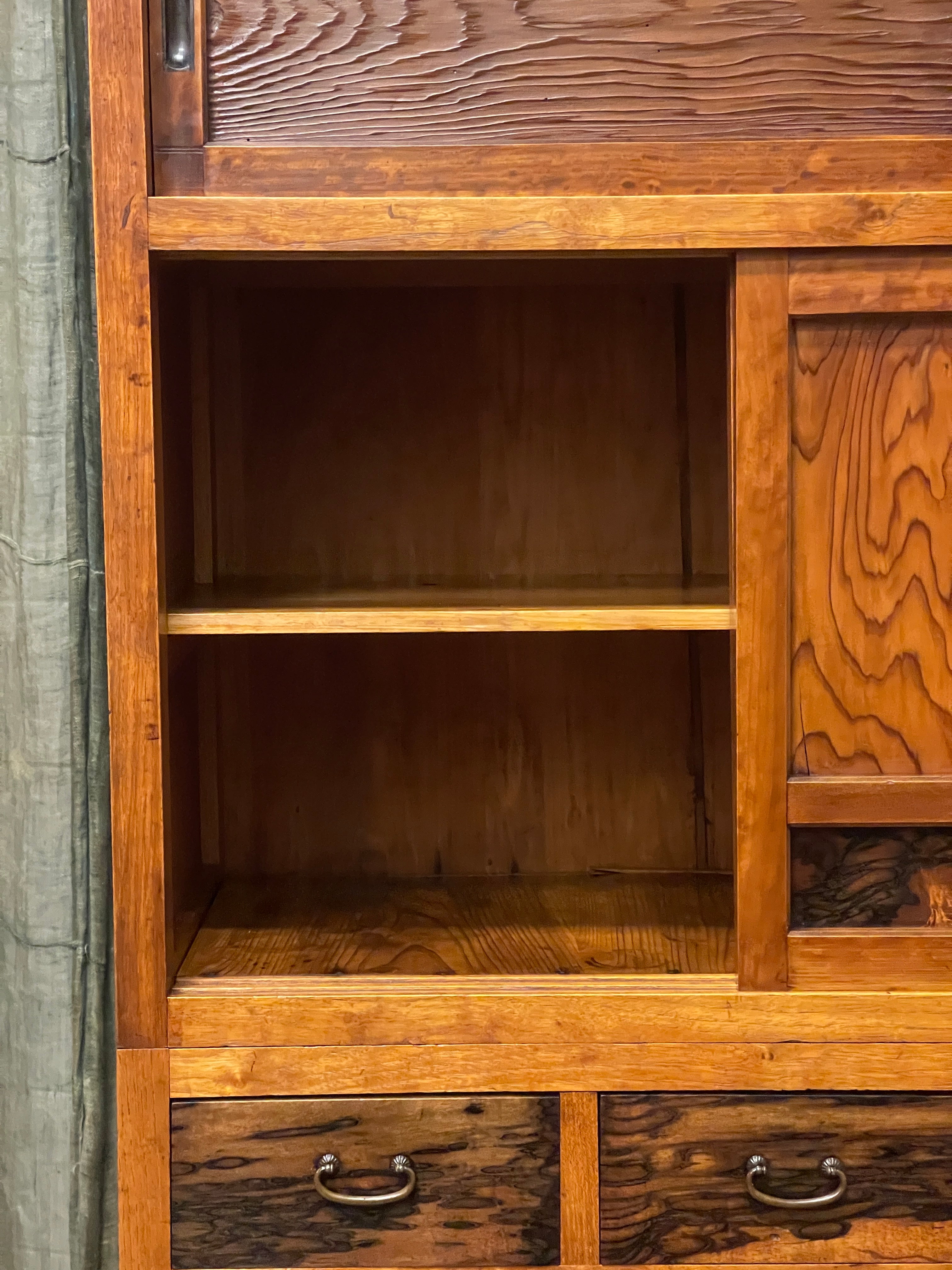 Mizuya, Vintage Japanese Kitchen Cabinet - Cedar, Elm, Persimmon | Taisho, c.1930