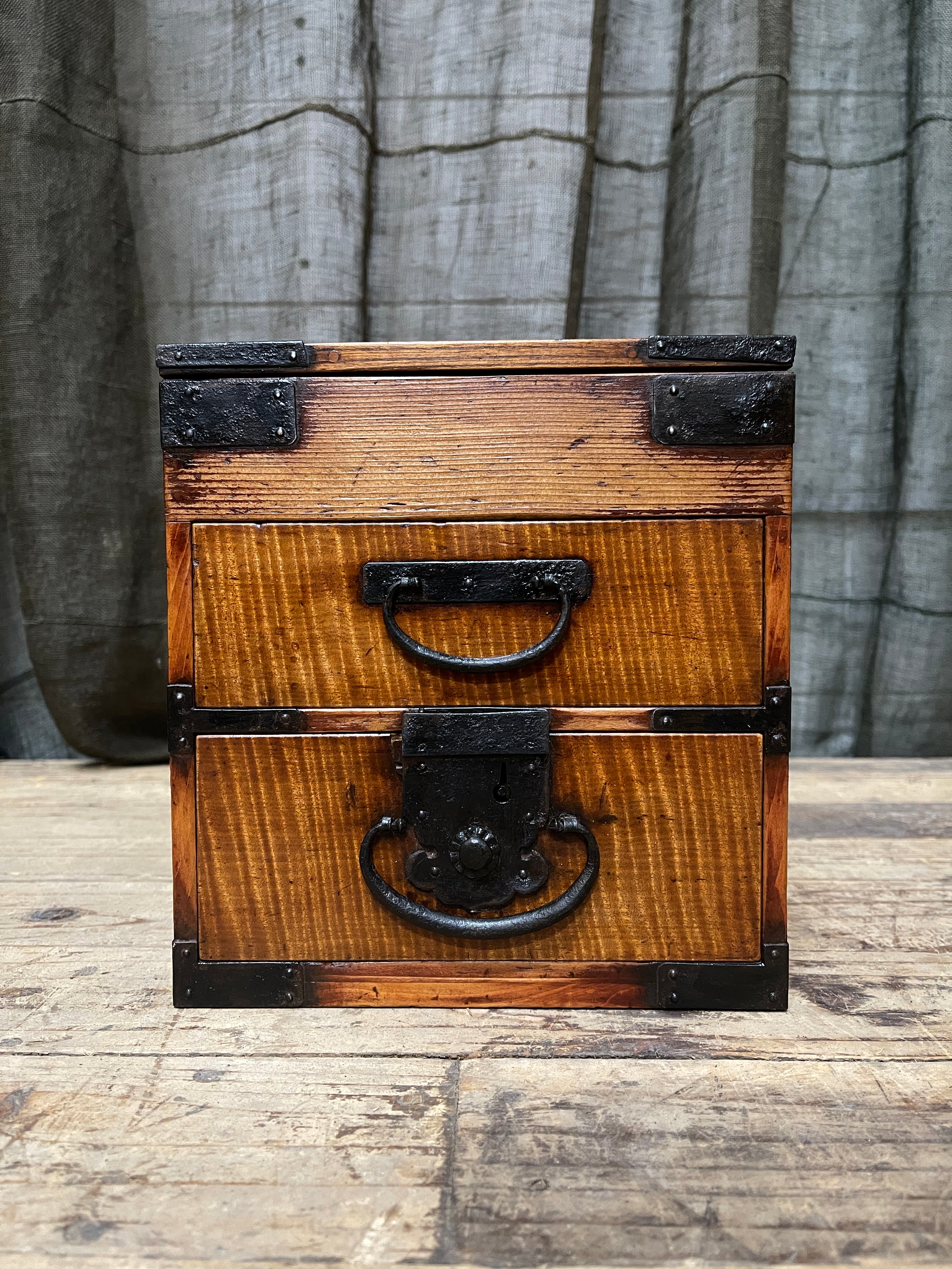 Antique Japanese Suzuri Bako, Calligraphy Box - Elm & Cedar | Meiji, c.1900