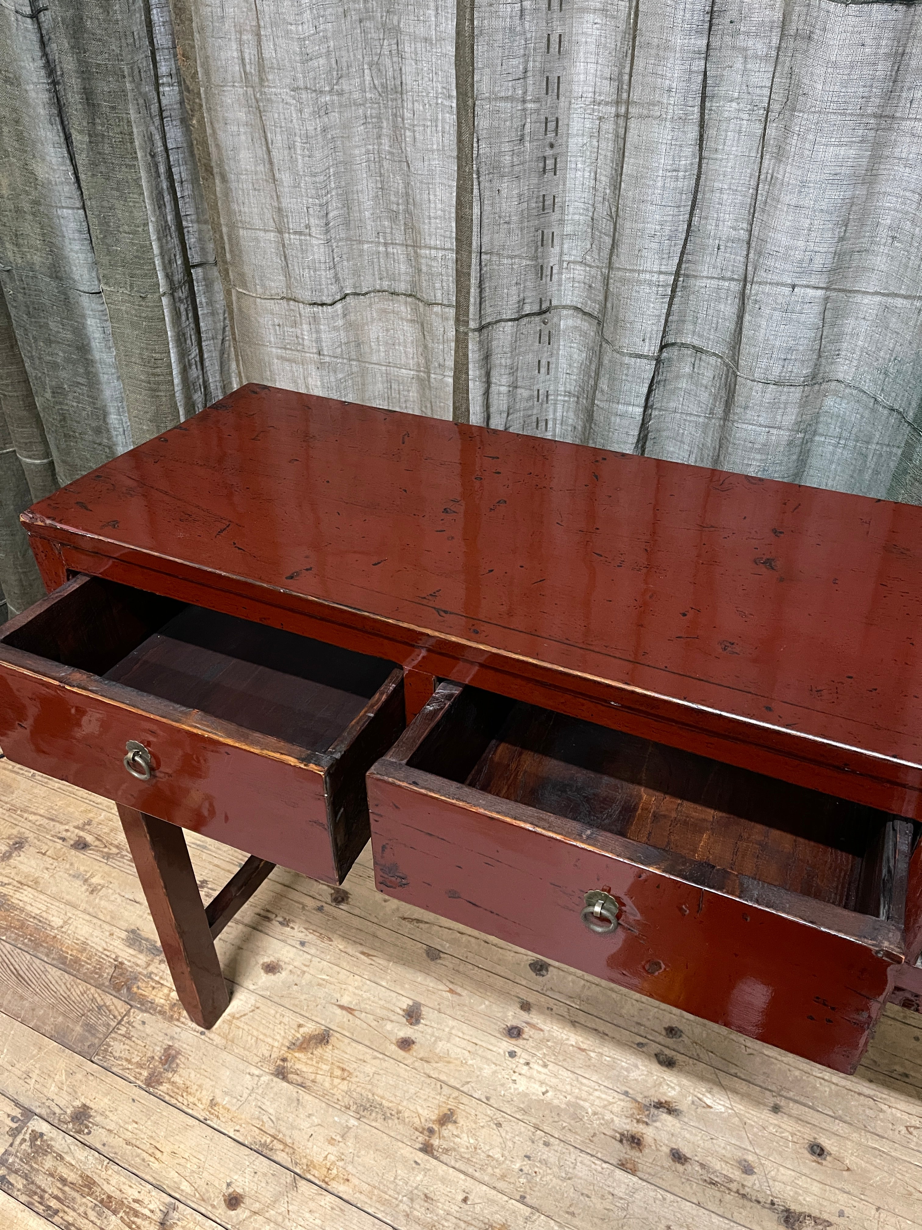 Provincial Style Deep Red Chinese Lacquered Hall Table (Copy)