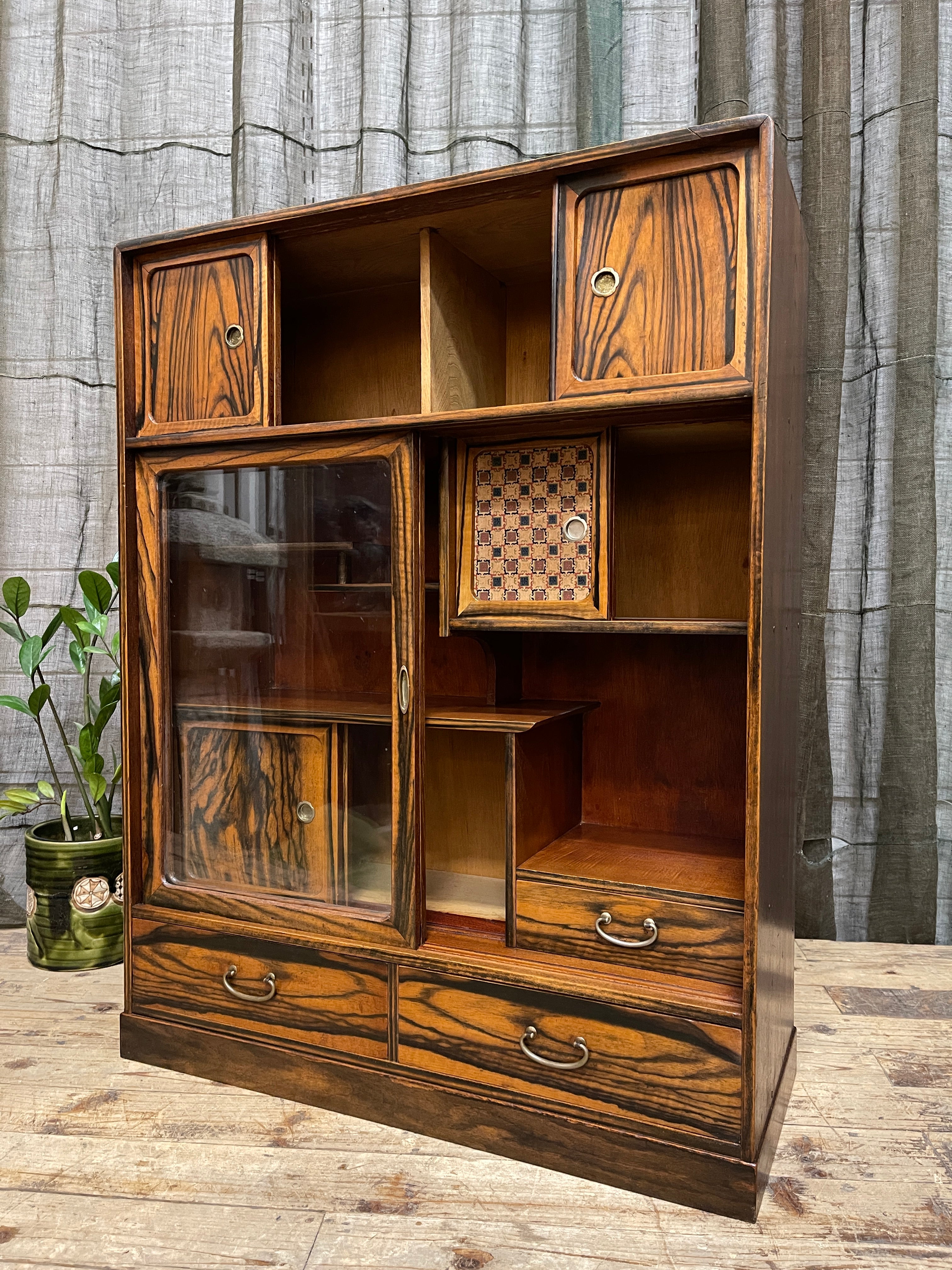 Cha Dana, Japanese Tea Cabinet - Elm, Persimmon | Showa, Midcentury