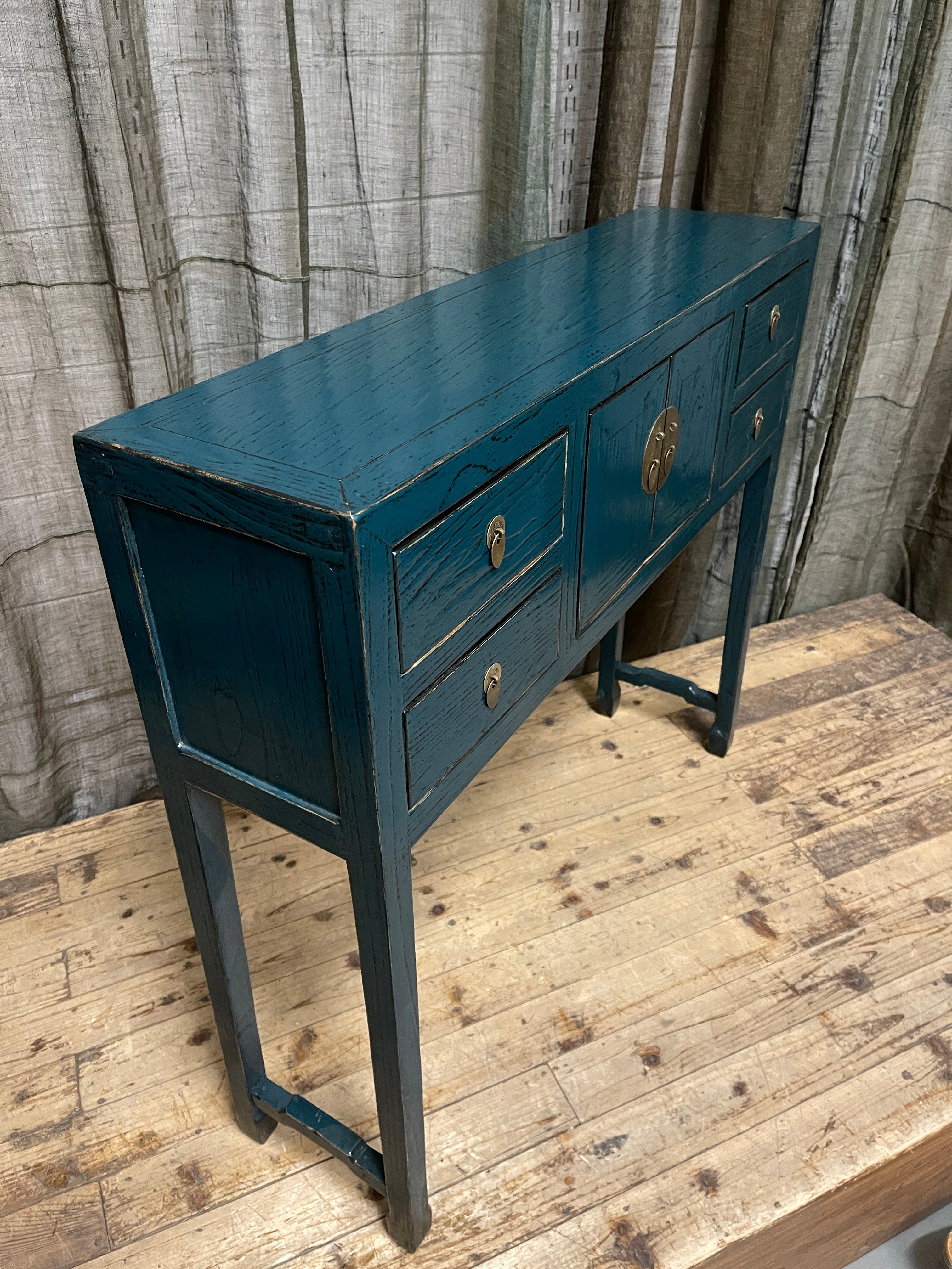Provincial Style Blue Chinese Lacquered Hall Table