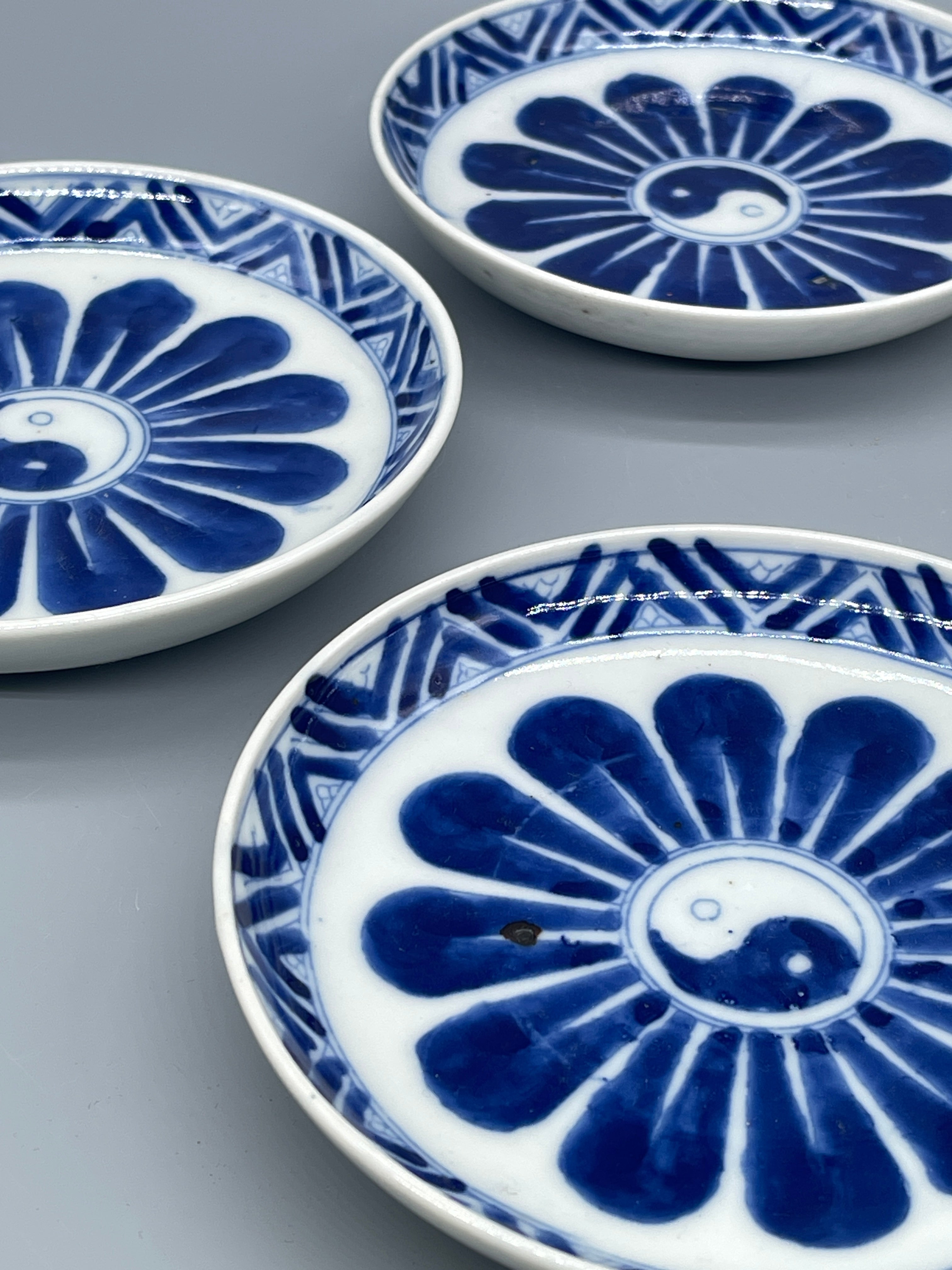 Set of Vintage Japanese Plates, Blue & White Glaze
