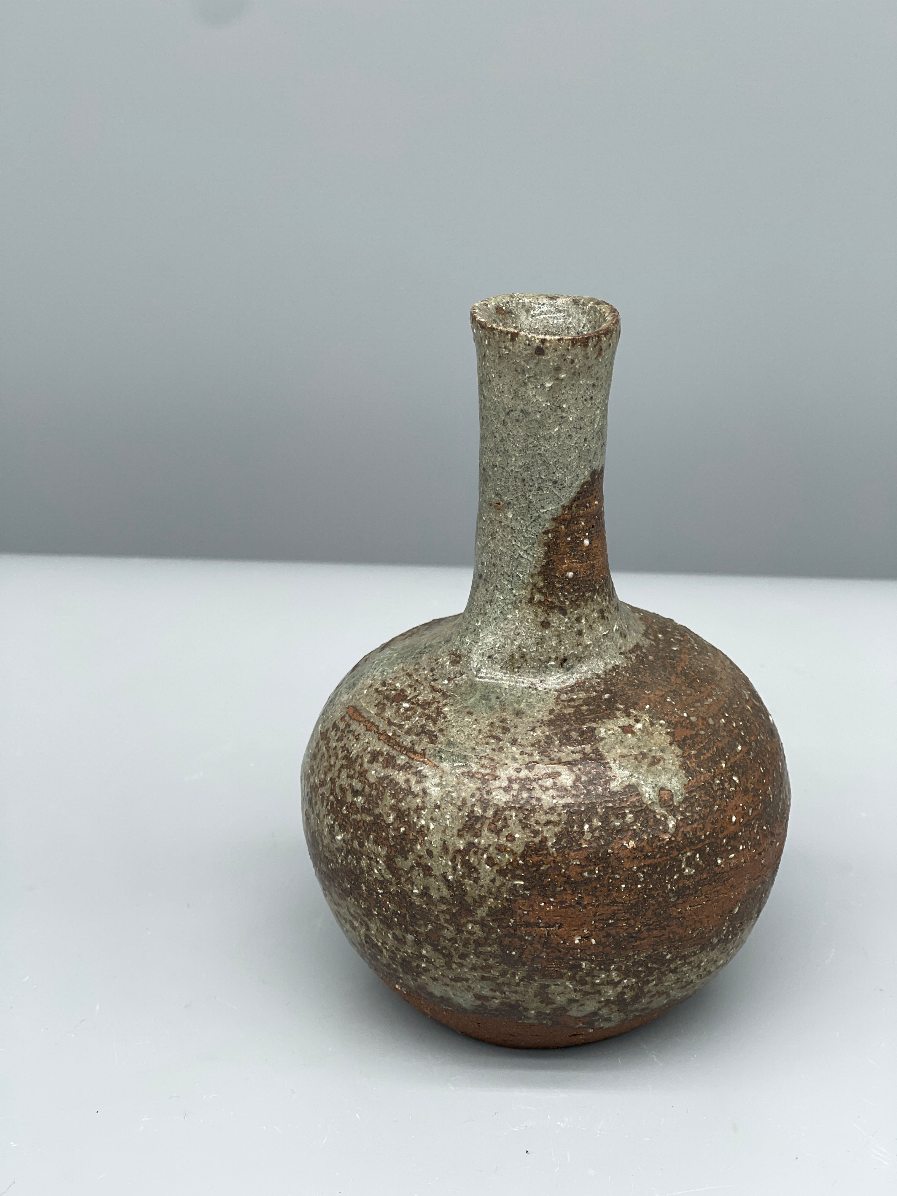 Small Vintage Japanese Round Vase - Textural Green Glaze