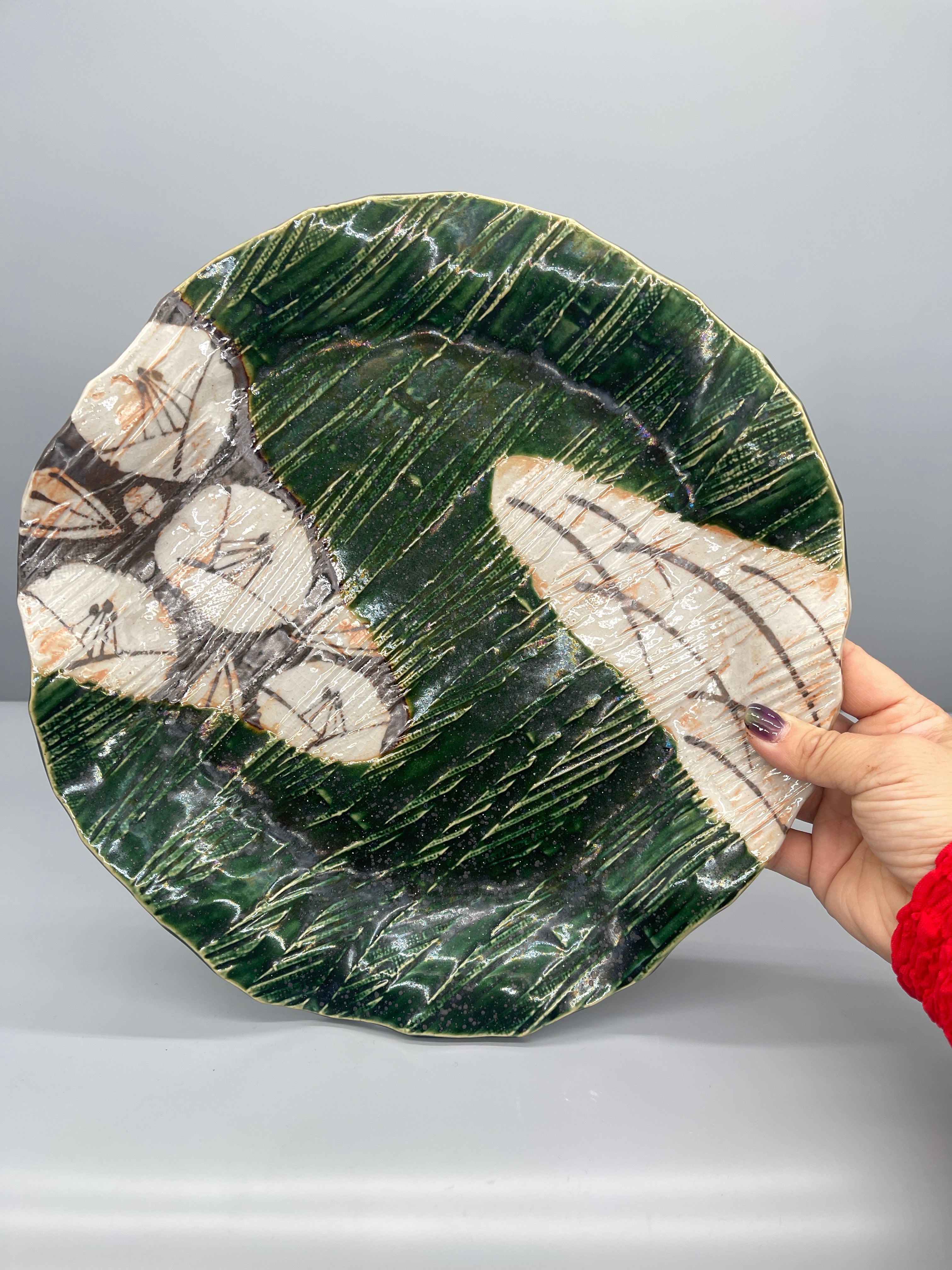 Vintage Japanese Ceramic Plate, Oribe Glaze