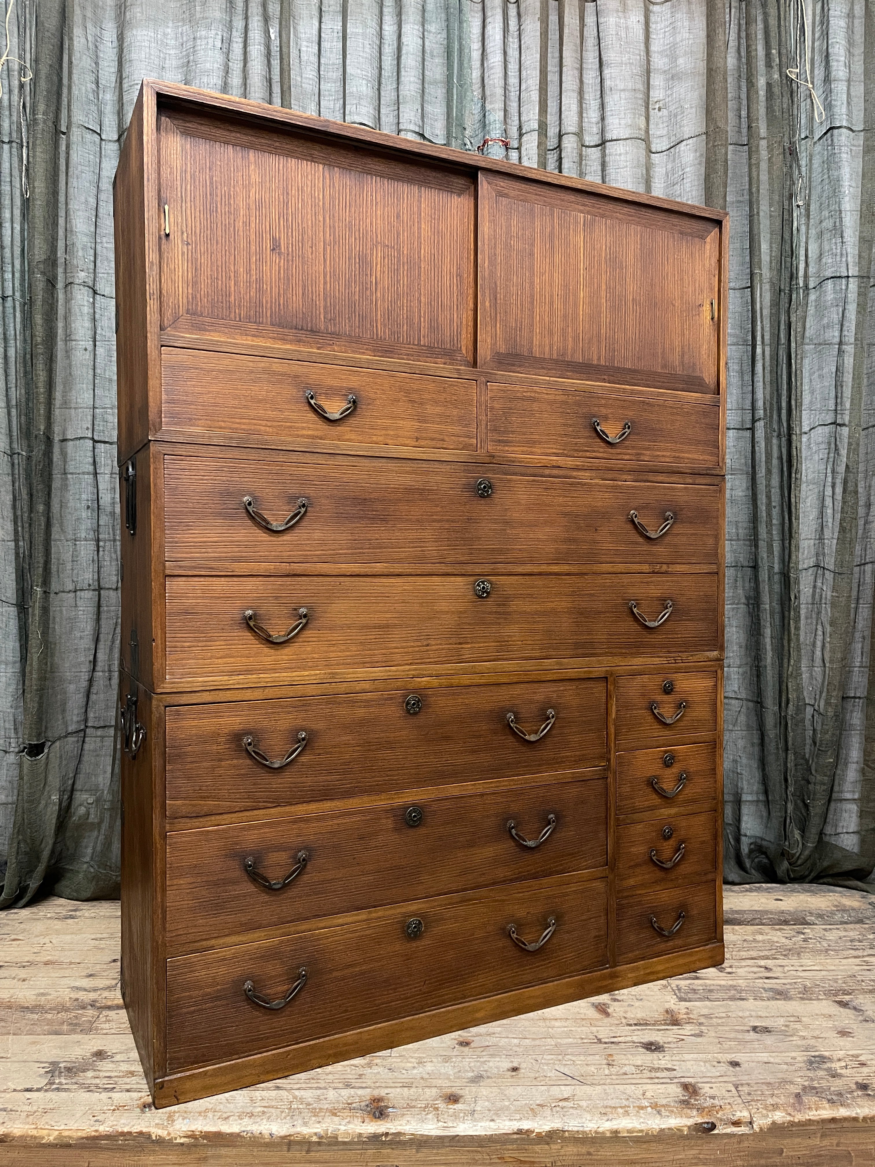 Japanese Three-Piece Kimono Chest of Drawers - Paulownia | Showa