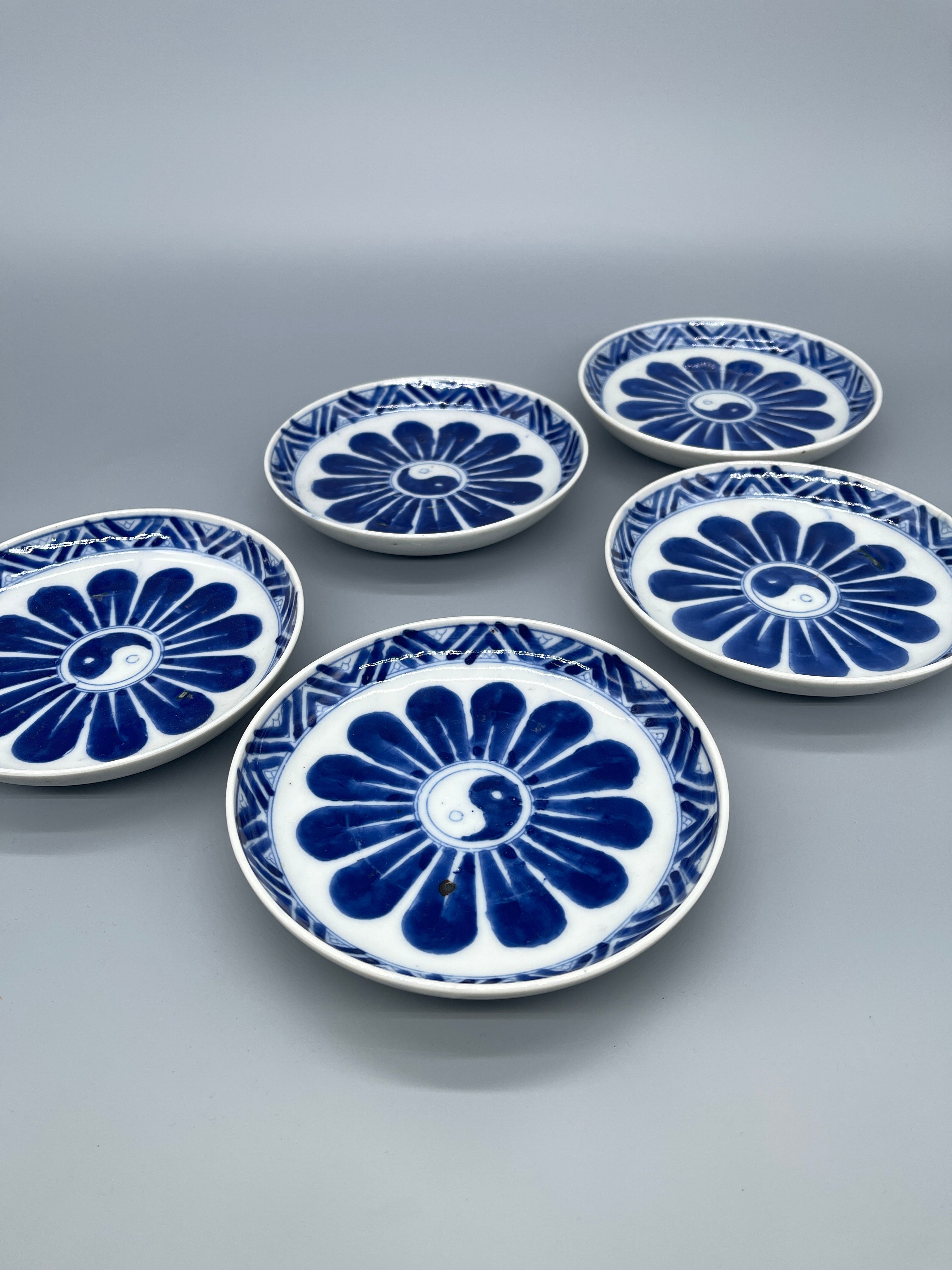 Set of Vintage Japanese Plates, Blue & White Glaze