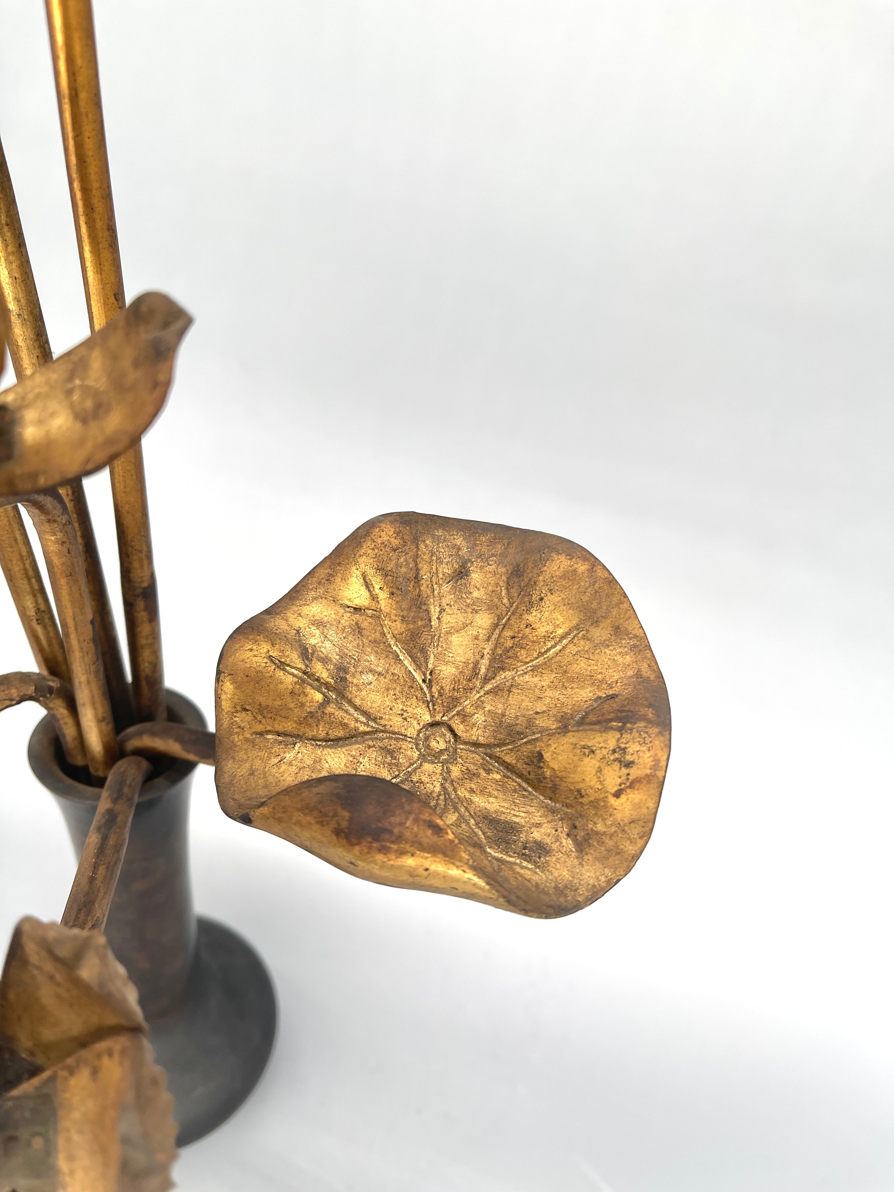 Antique Pair Of Japanese Gilded Lotus Flowers (JYOKA)