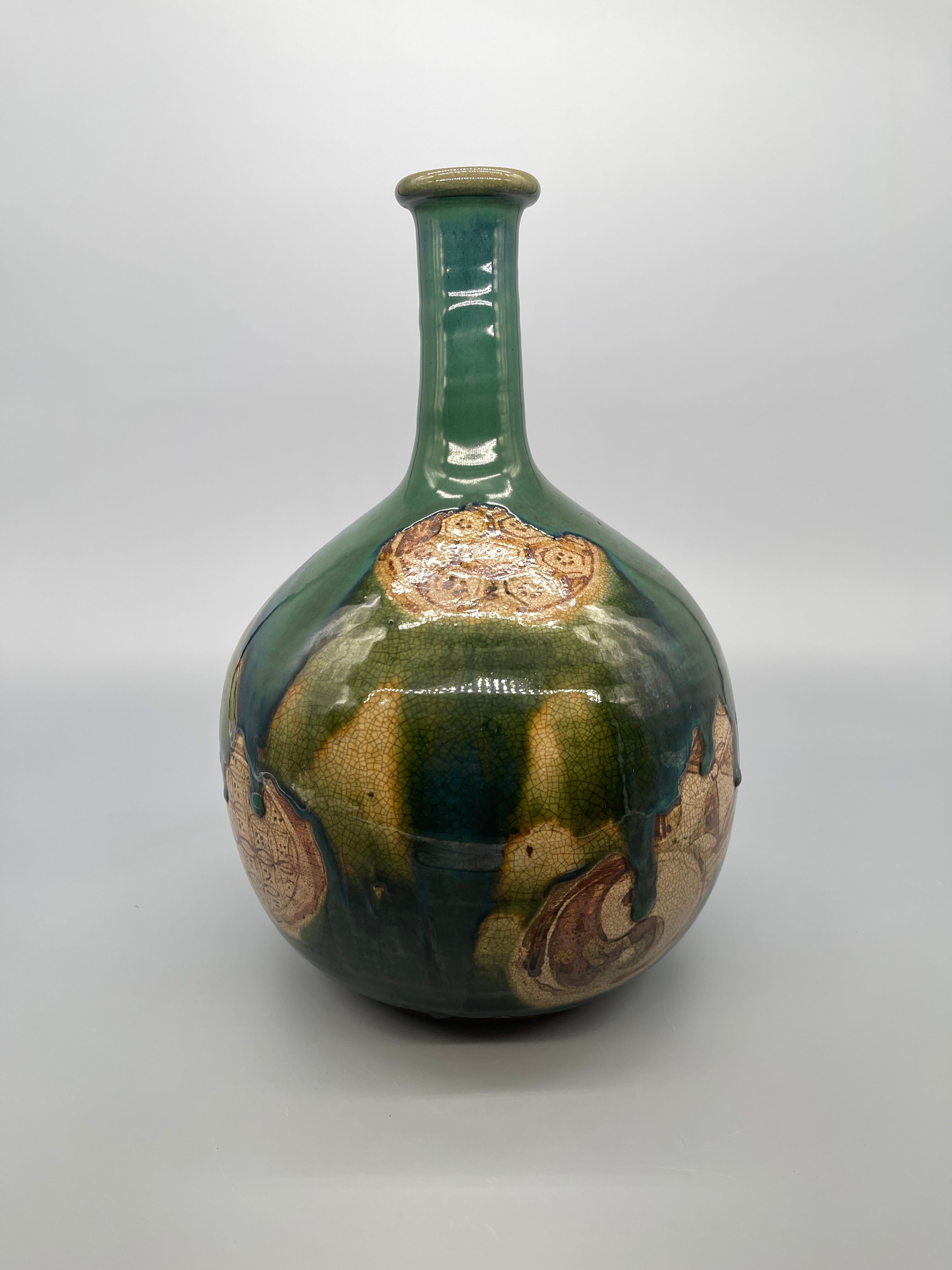 Vintage Japanese ORIBE Vase - Green & Blue Glaze