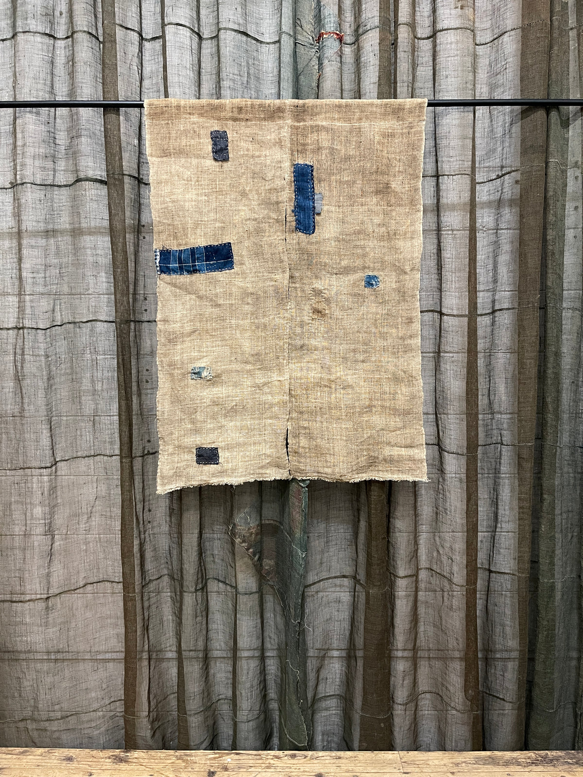 Vintage Japanese Hemp Noren, Panelled Curtain