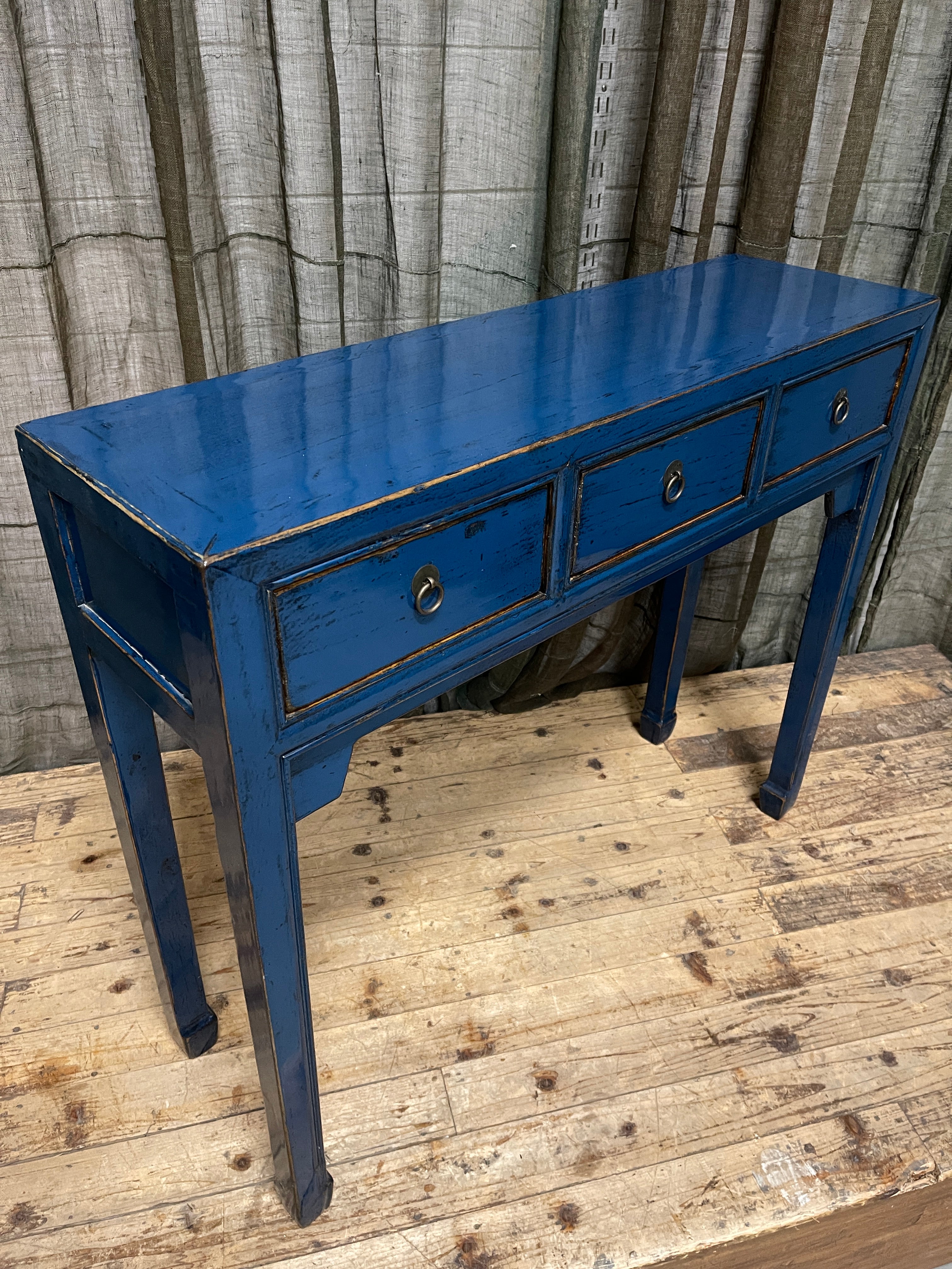 Provincial Style Blue Chinese Lacquered Hall Table