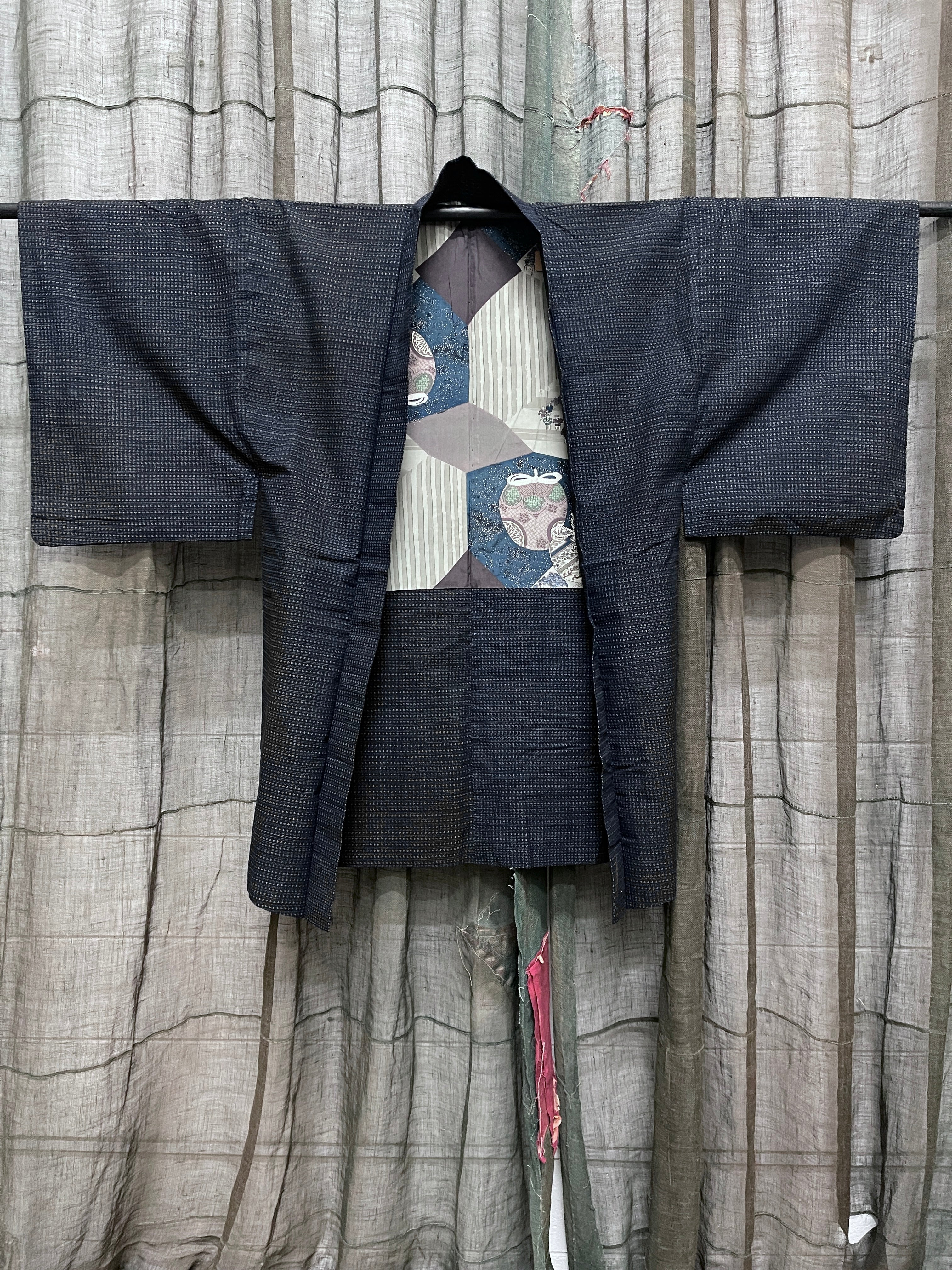 Japanese Haori-Kimono Cotton Jacket - Indigo Kasuri