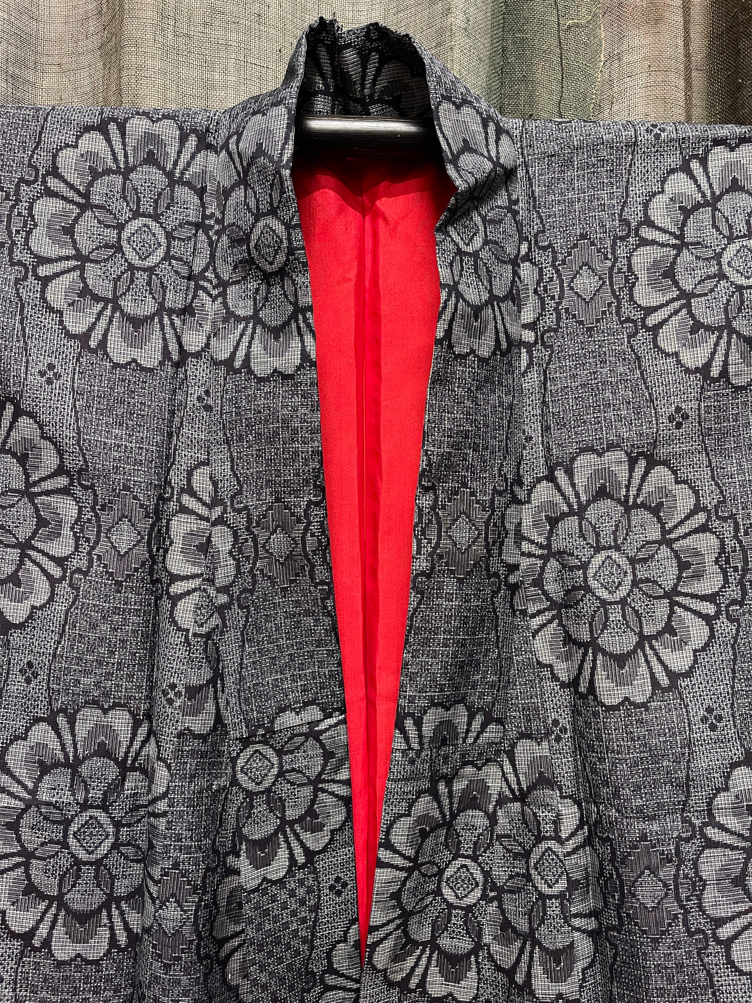 Vintage Japanese Oshima Silk Kimono | Floral Design