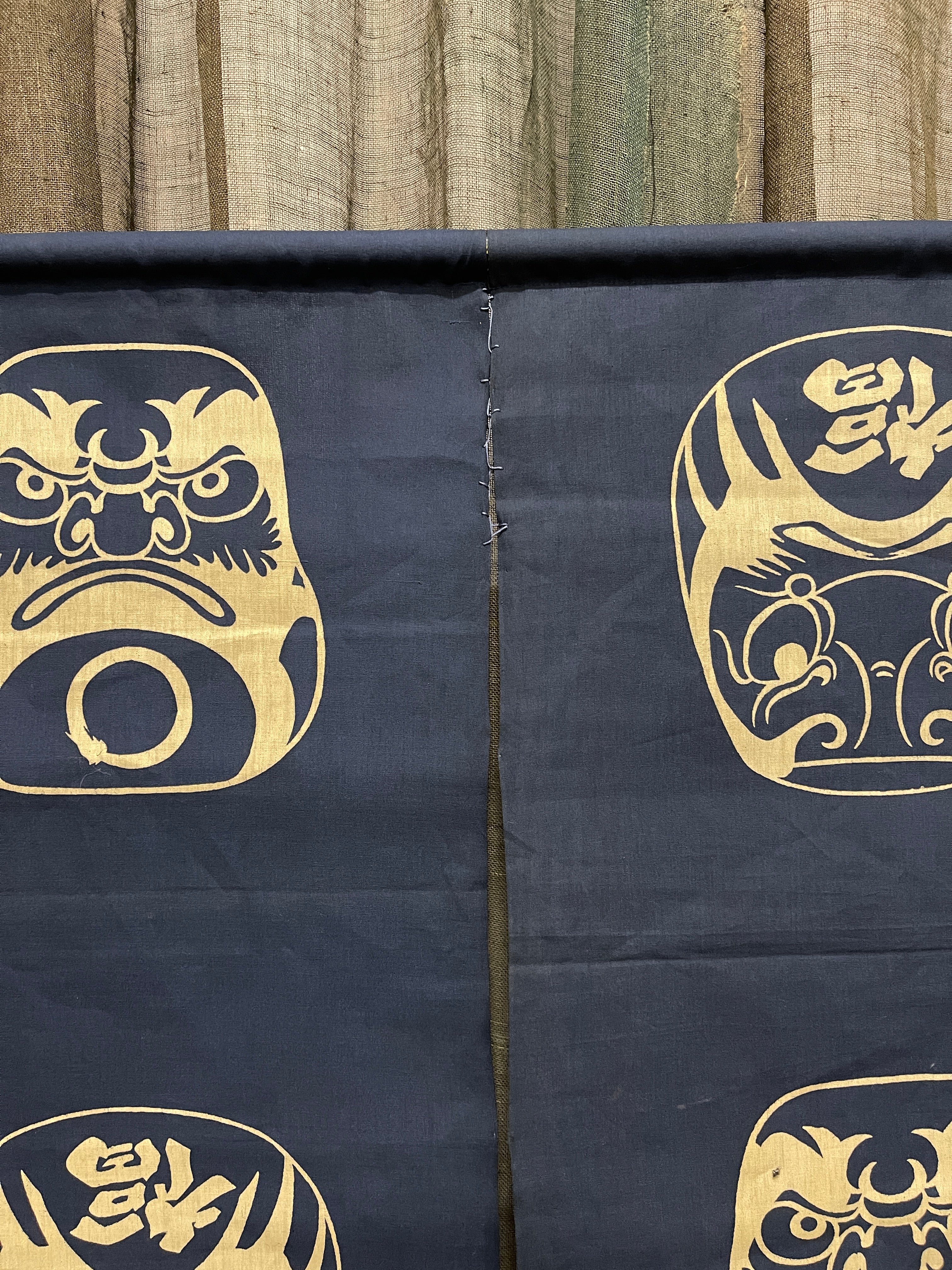 Vintage Japanese Noren - Indigo Cotton | Daruma Motif