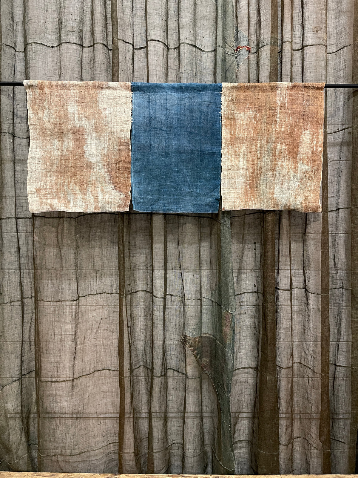Vintage Japanese Hemp Noren, Panelled Curtain