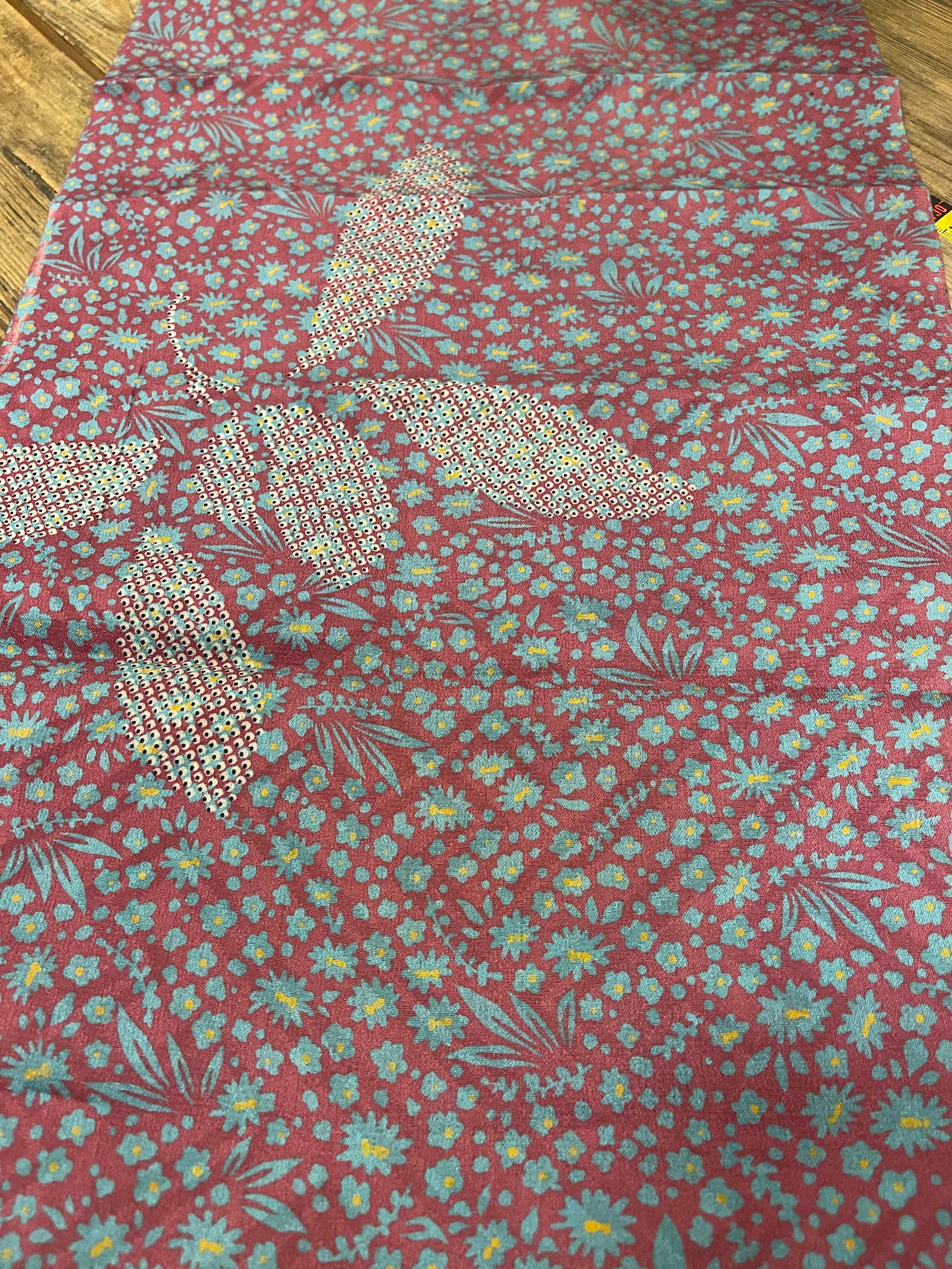 Japanese Silk Fabric, Purple & Blue Blossoms.