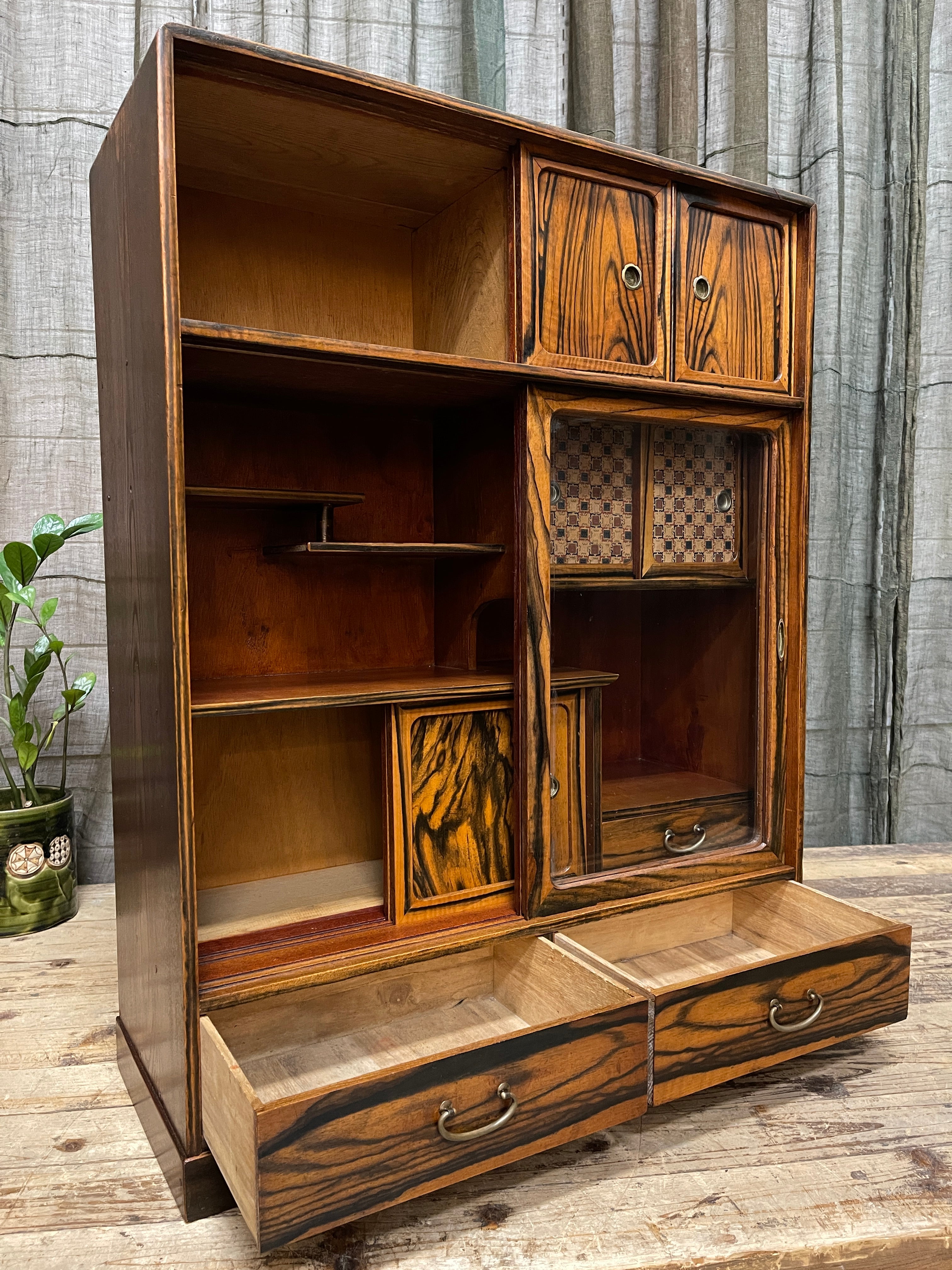 Cha Dana, Japanese Tea Cabinet - Elm, Persimmon | Showa, Midcentury