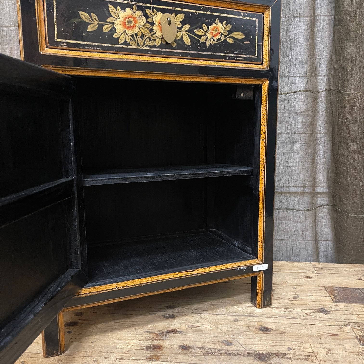 Provincial Style Chinese Black Lacquered Side Cabinet