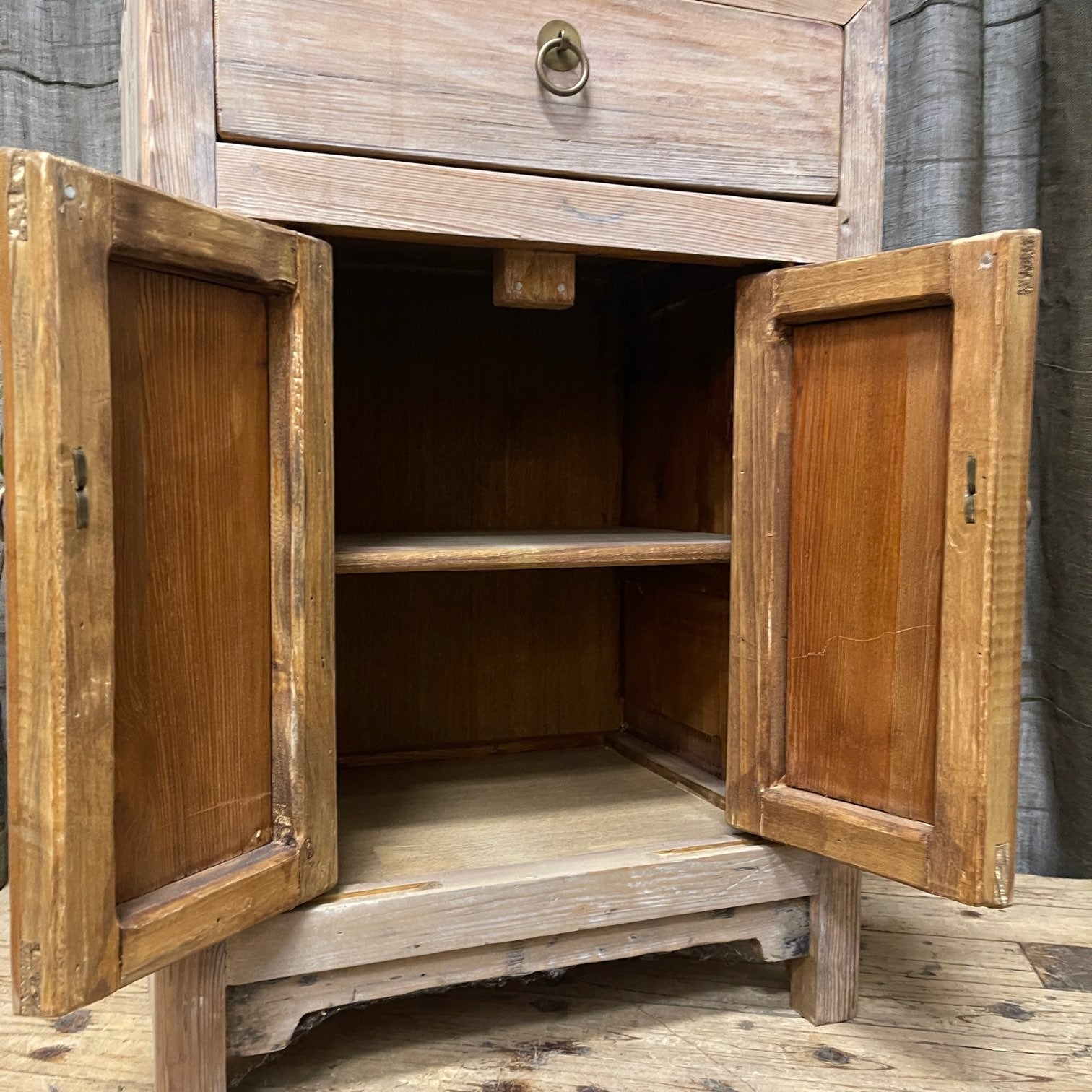 Provincial Style Chinese Raw Timber Side Cabinet