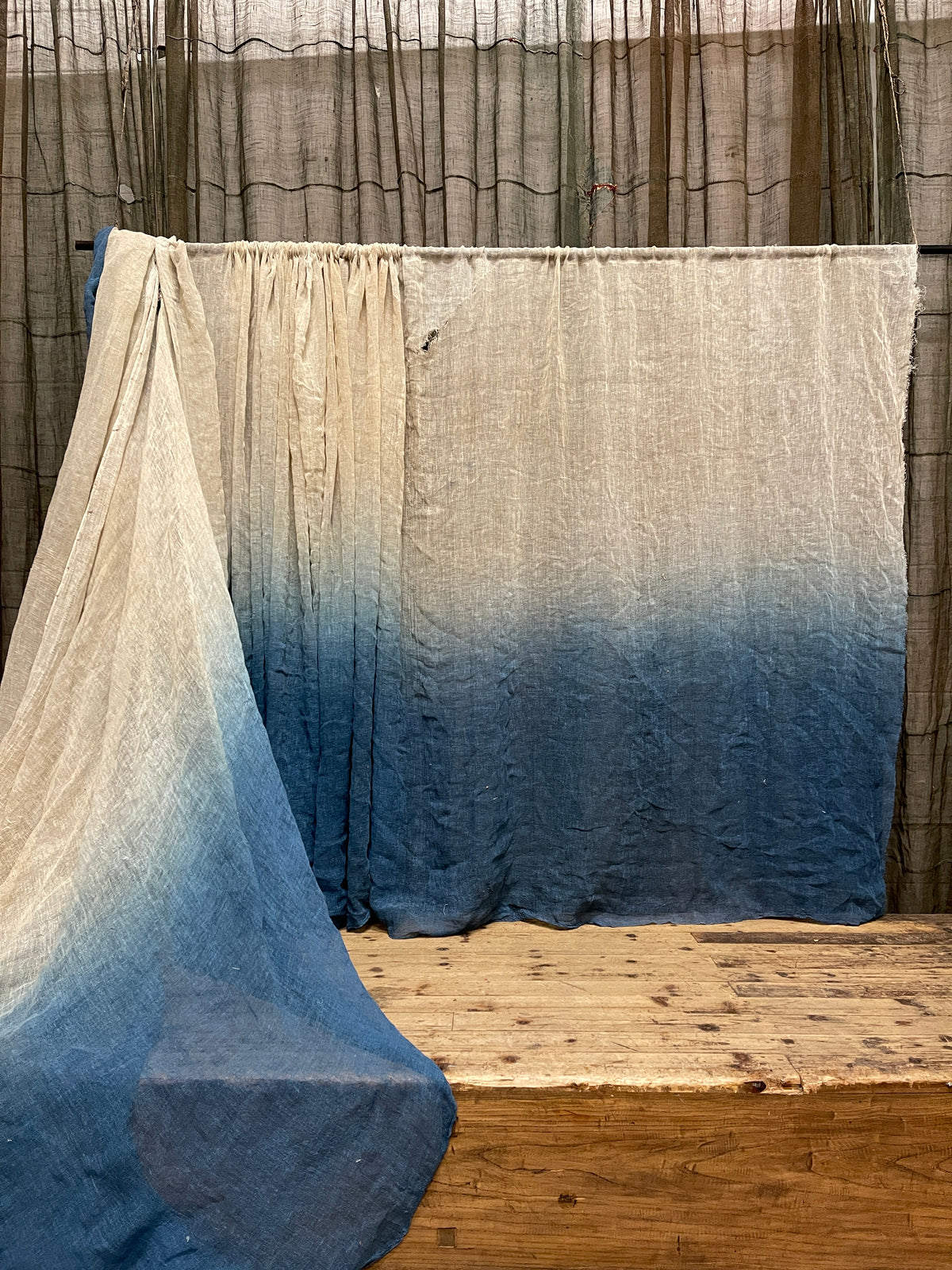 Vintage Japanese Blue Gradation Hemp Fabric | By the meter