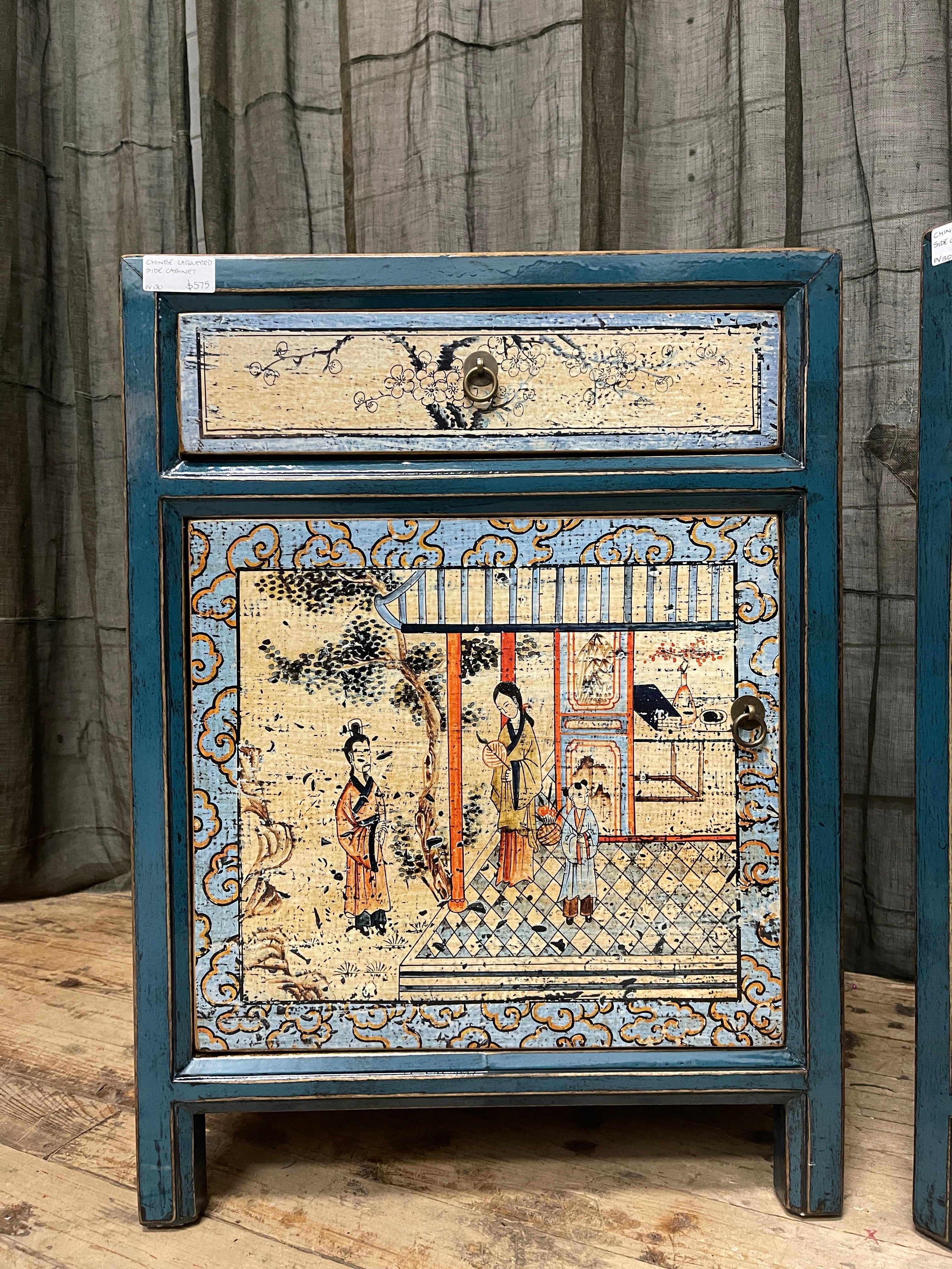 Chinese Blue Lacquered Side Cabinet