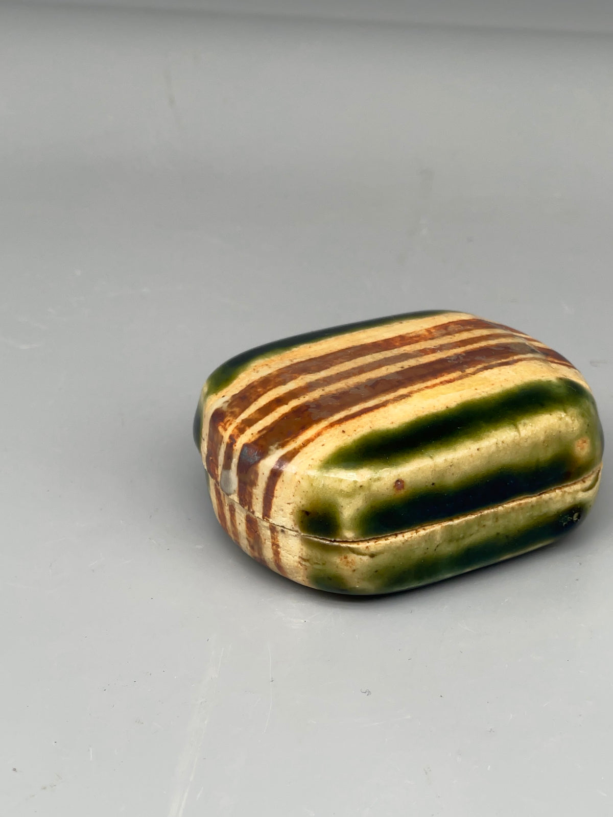 Vintage Japanese Kogo, Incense Container - Striped Glaze