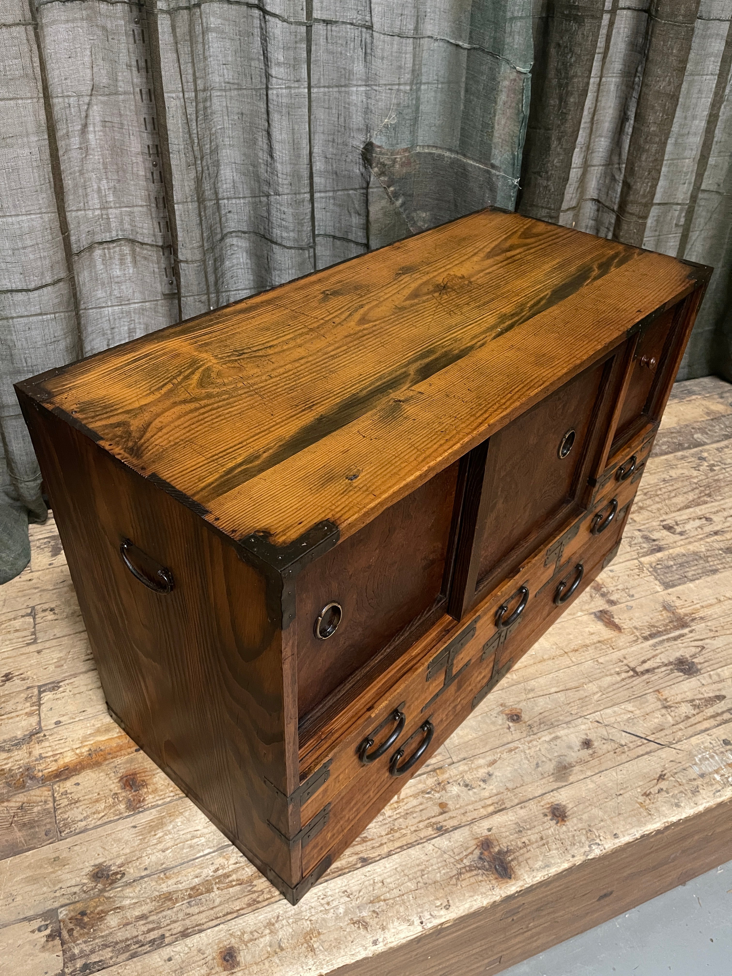 Antique Japanese Low Cabinet from Kyoto - Paulownia & Elm | Meiji
