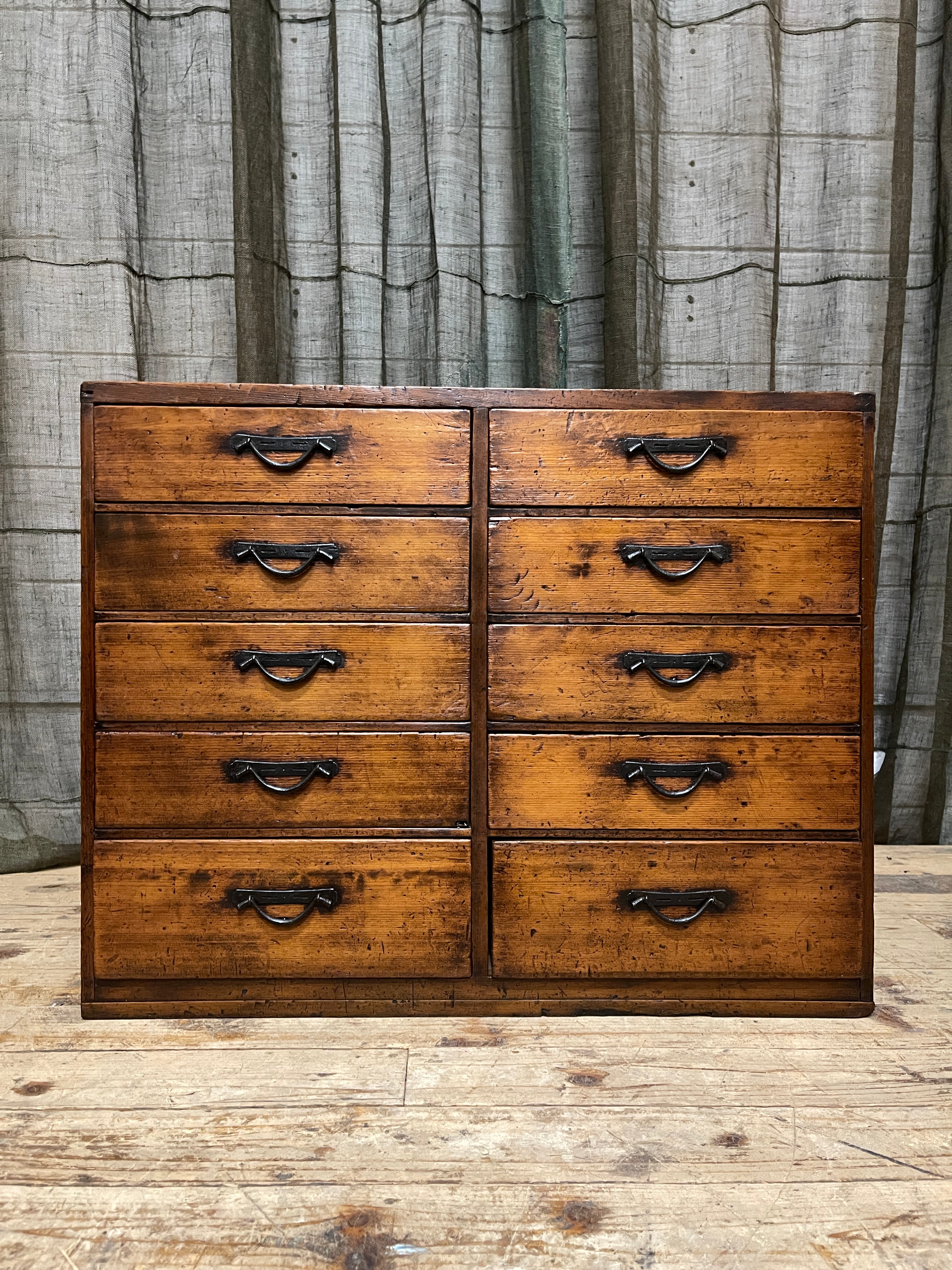 Antique Japanese 10 Drawer Document Chest - Cypress | Meiji