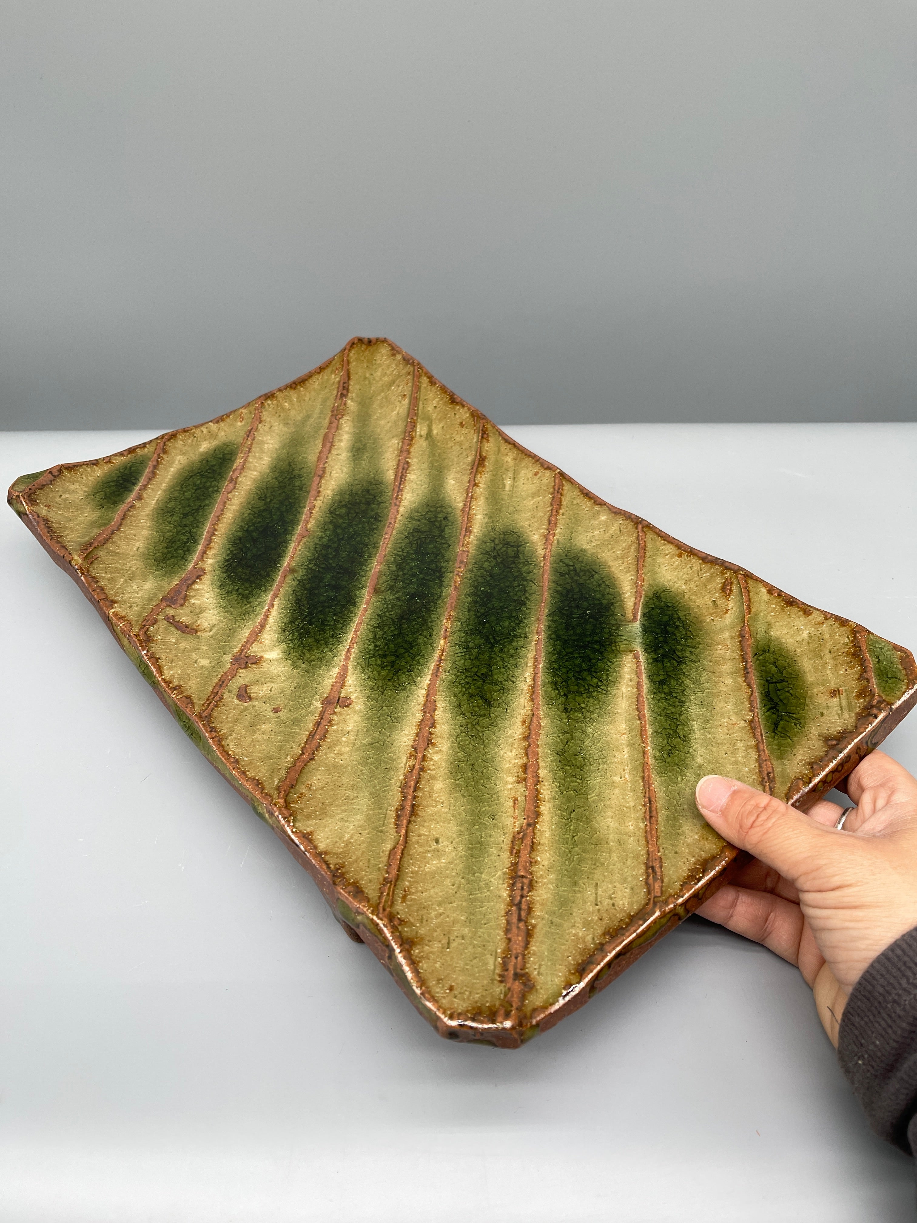 Vintage Japanese Serving Plate, Green Glaze