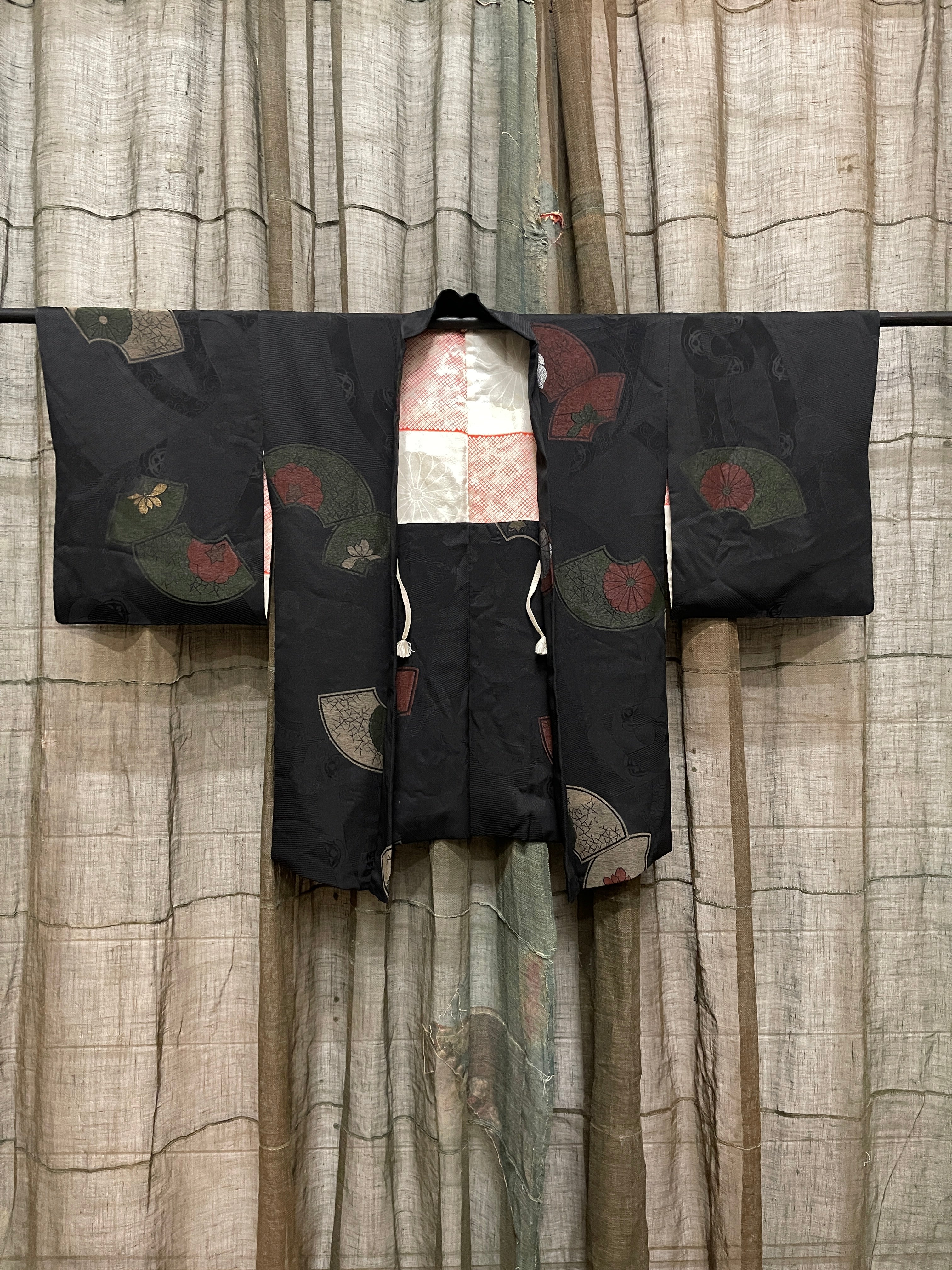 Japanese Haori-Kimono Silk Jacket - Fan Design
