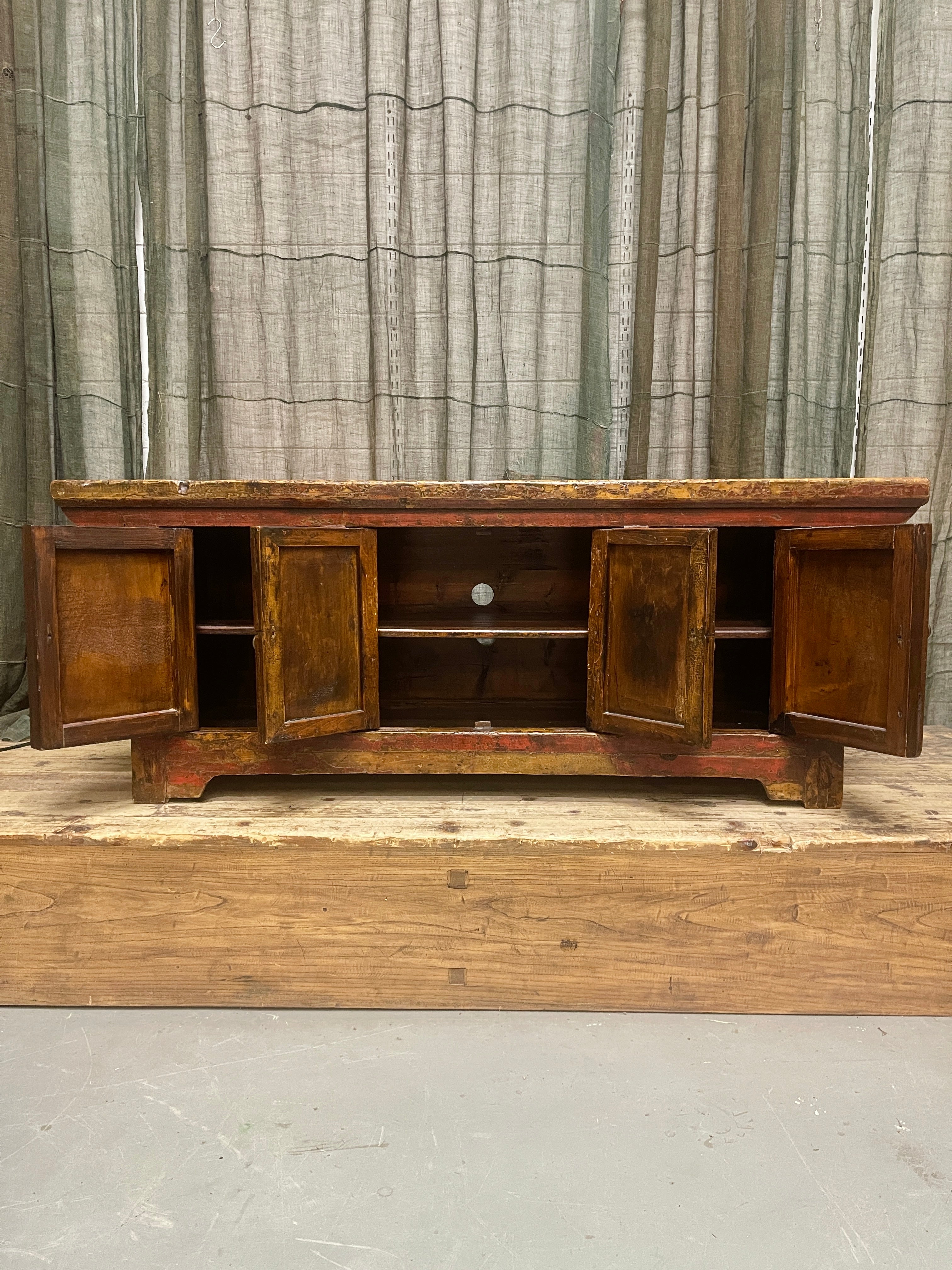 Antique Chinese Lacquered Low Cabinet - Cypress | C.1900
