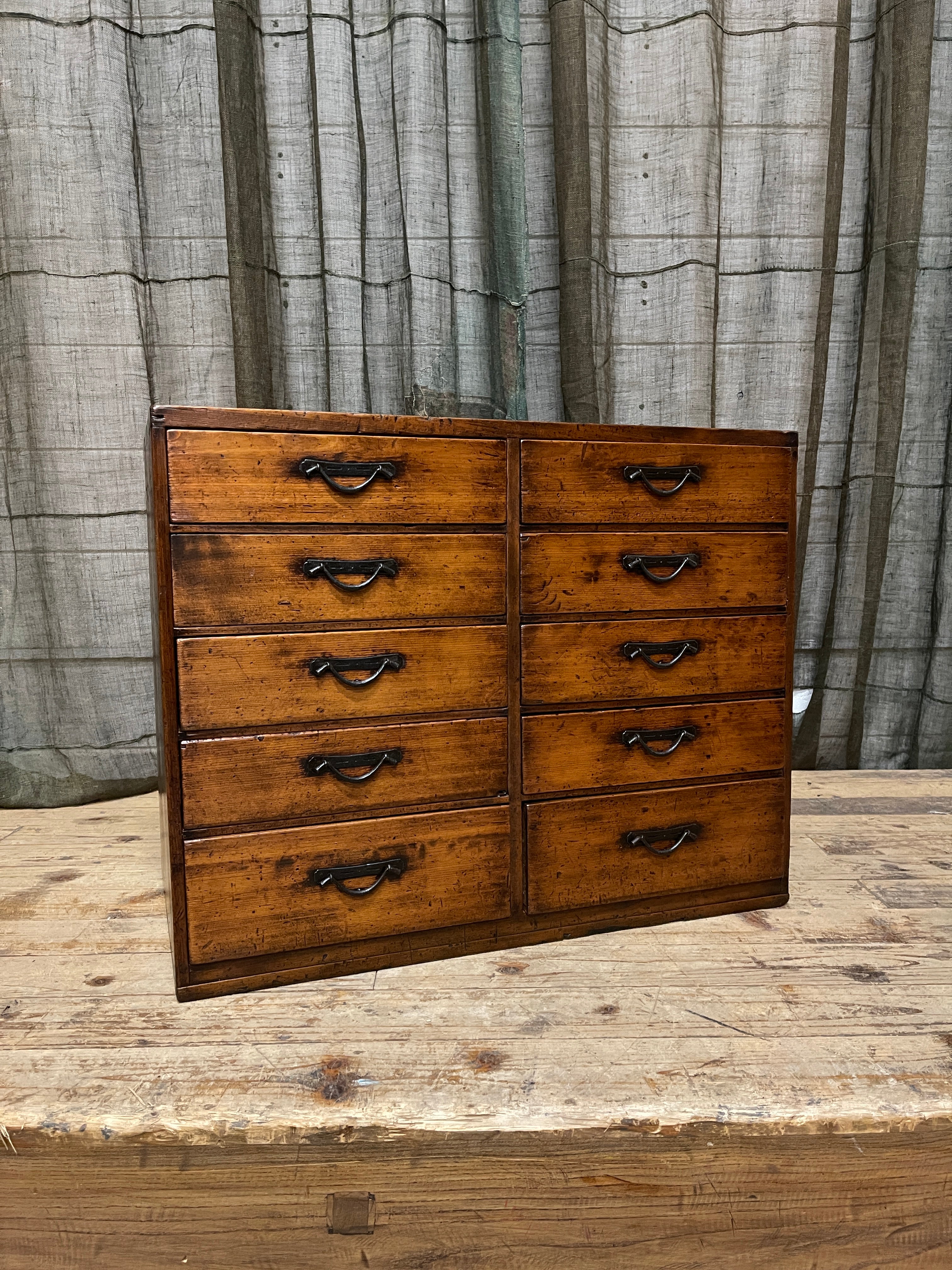 Antique Japanese 10 Drawer Document Chest - Cypress | Meiji