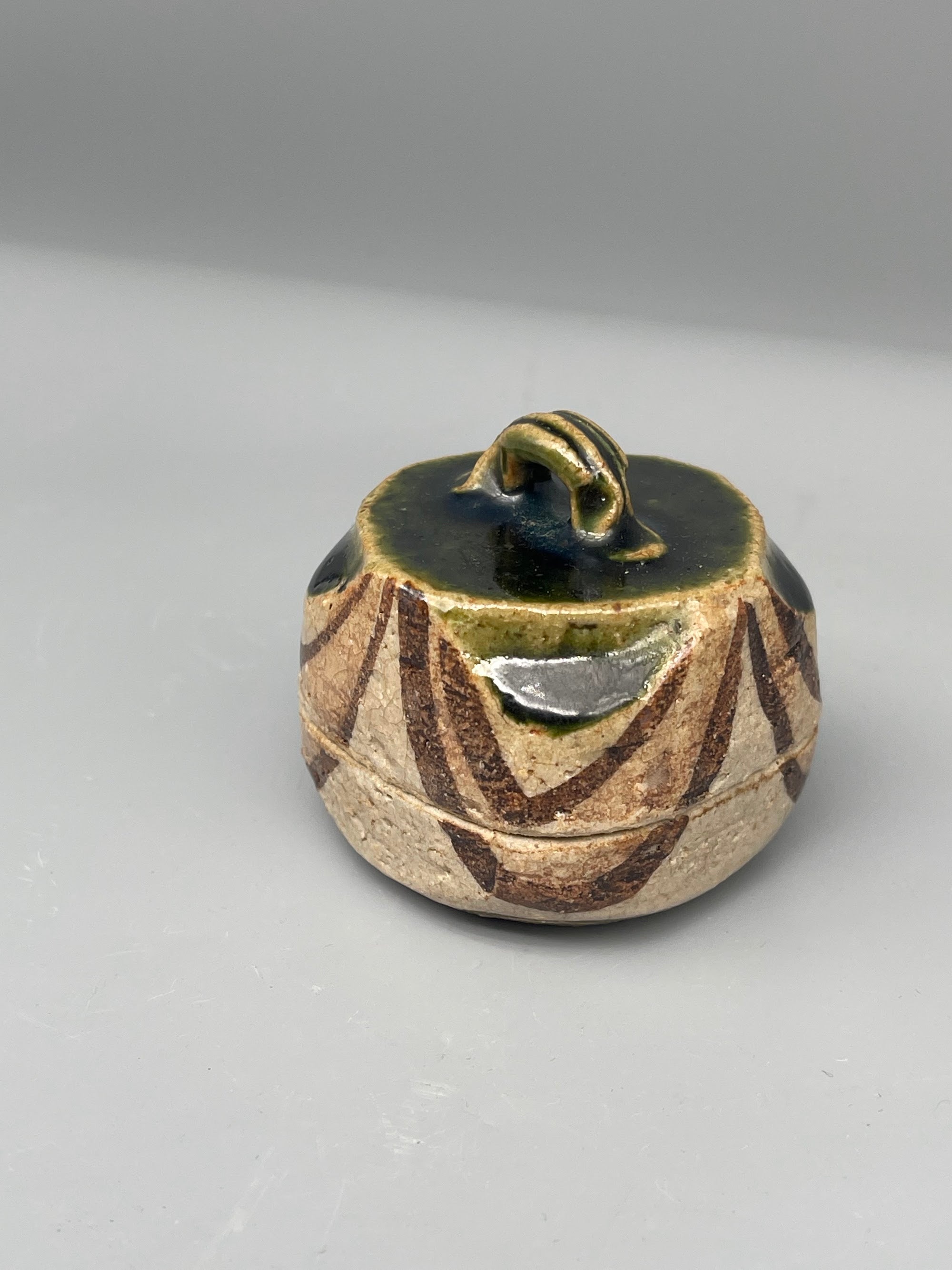 Vintage Japanese Kogo, Incense Container - Green Glazed Lid
