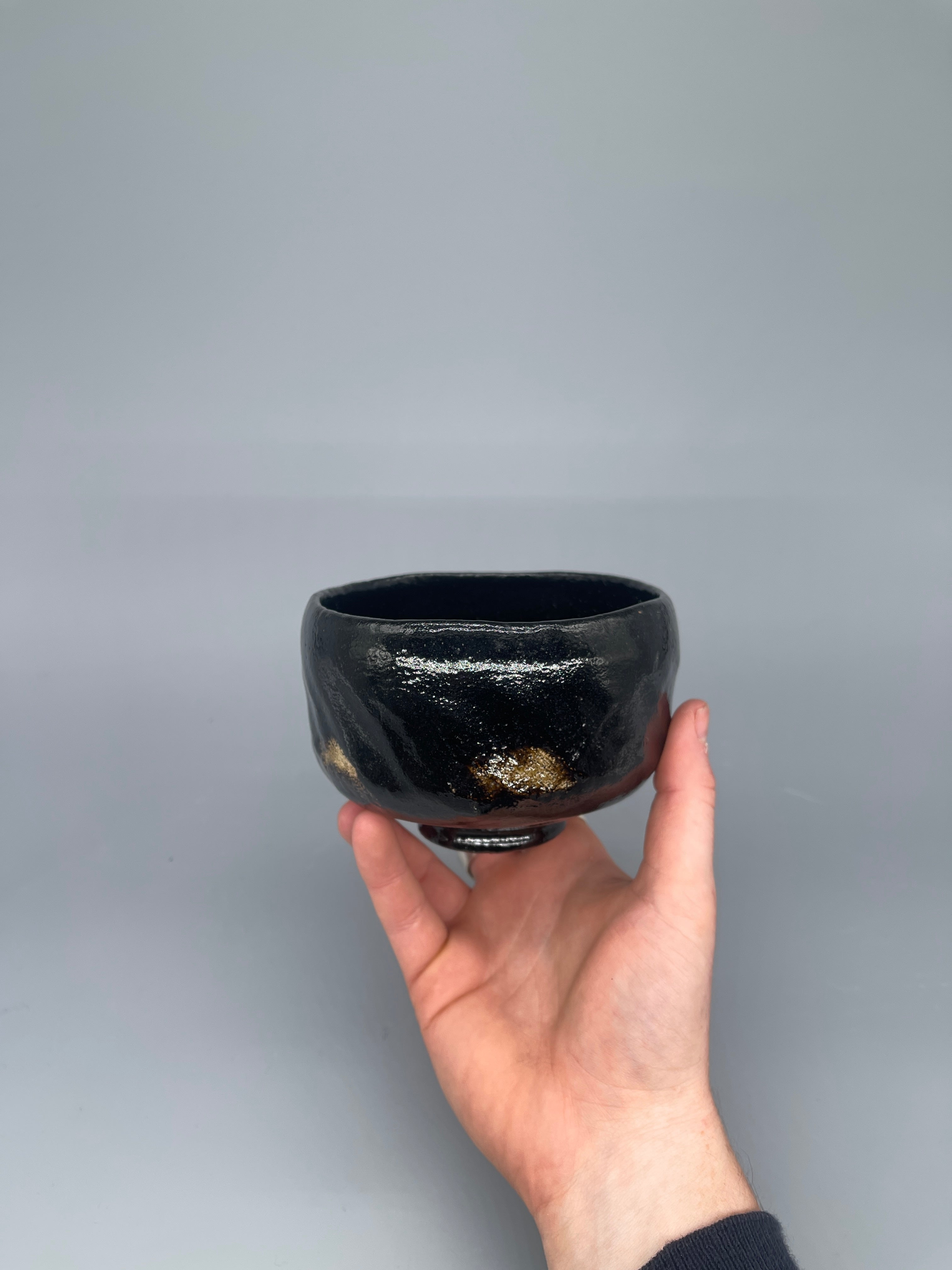 Vintage Japanese Matcha Bowl - Black Kuro Raku Chawan