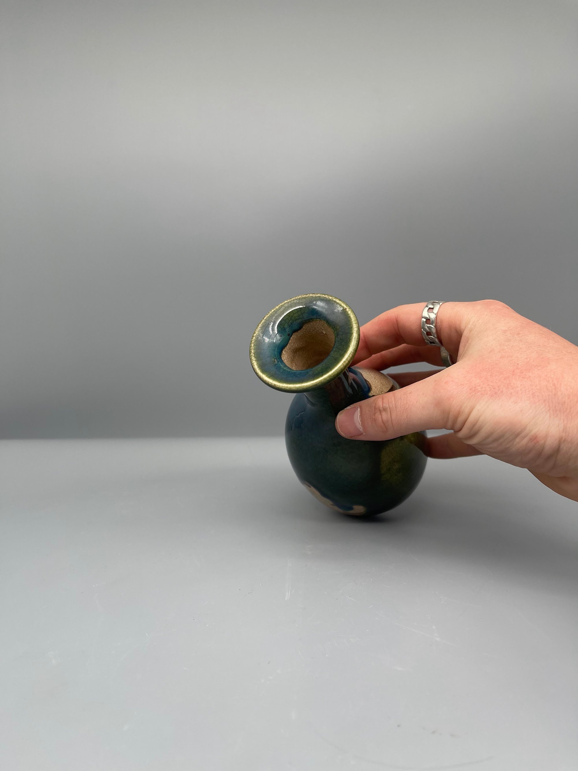Vintage Japanese Bottle Vase - Green Glaze
