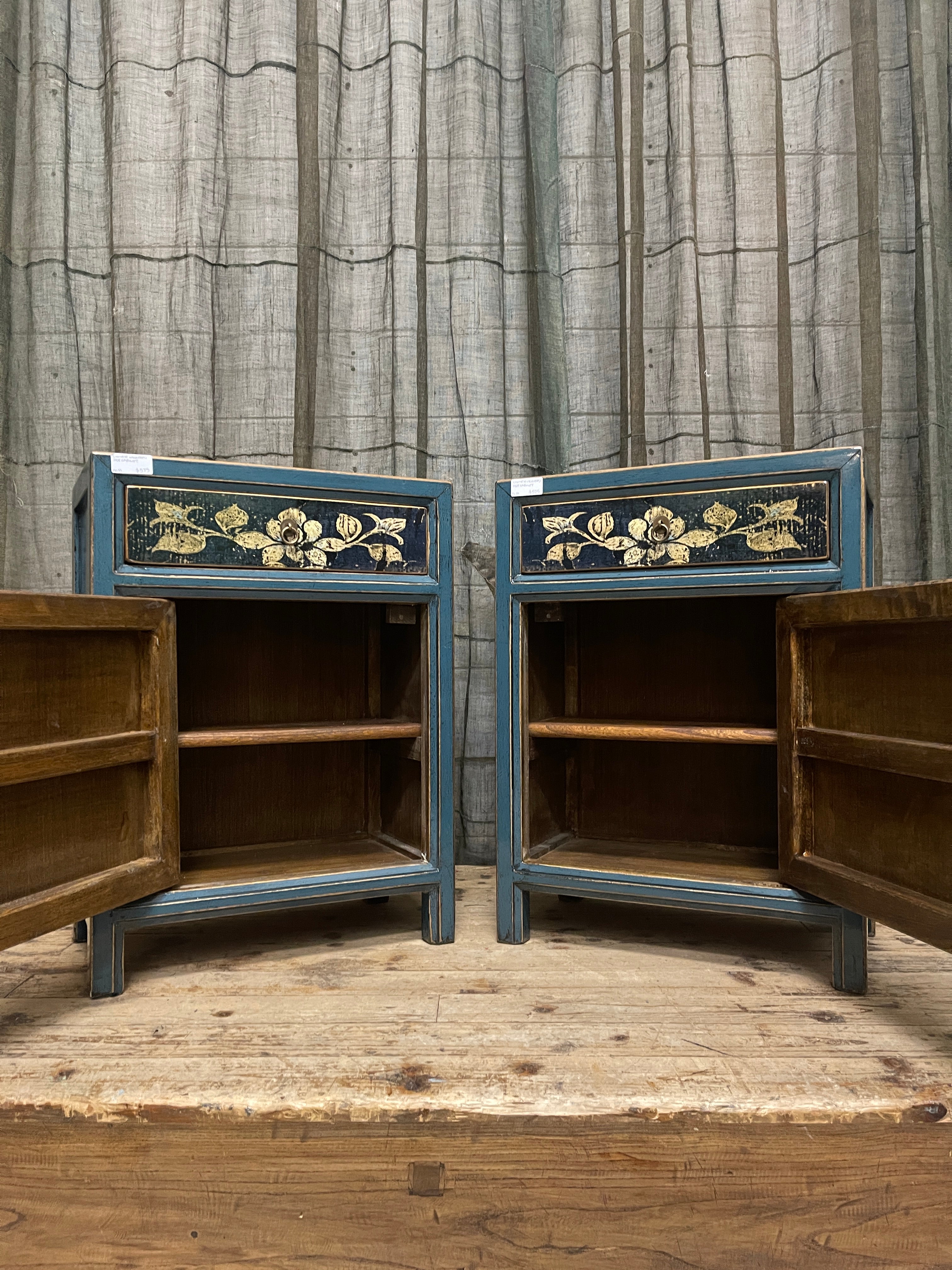 Chinese Blue Lacquered Side Cabinet