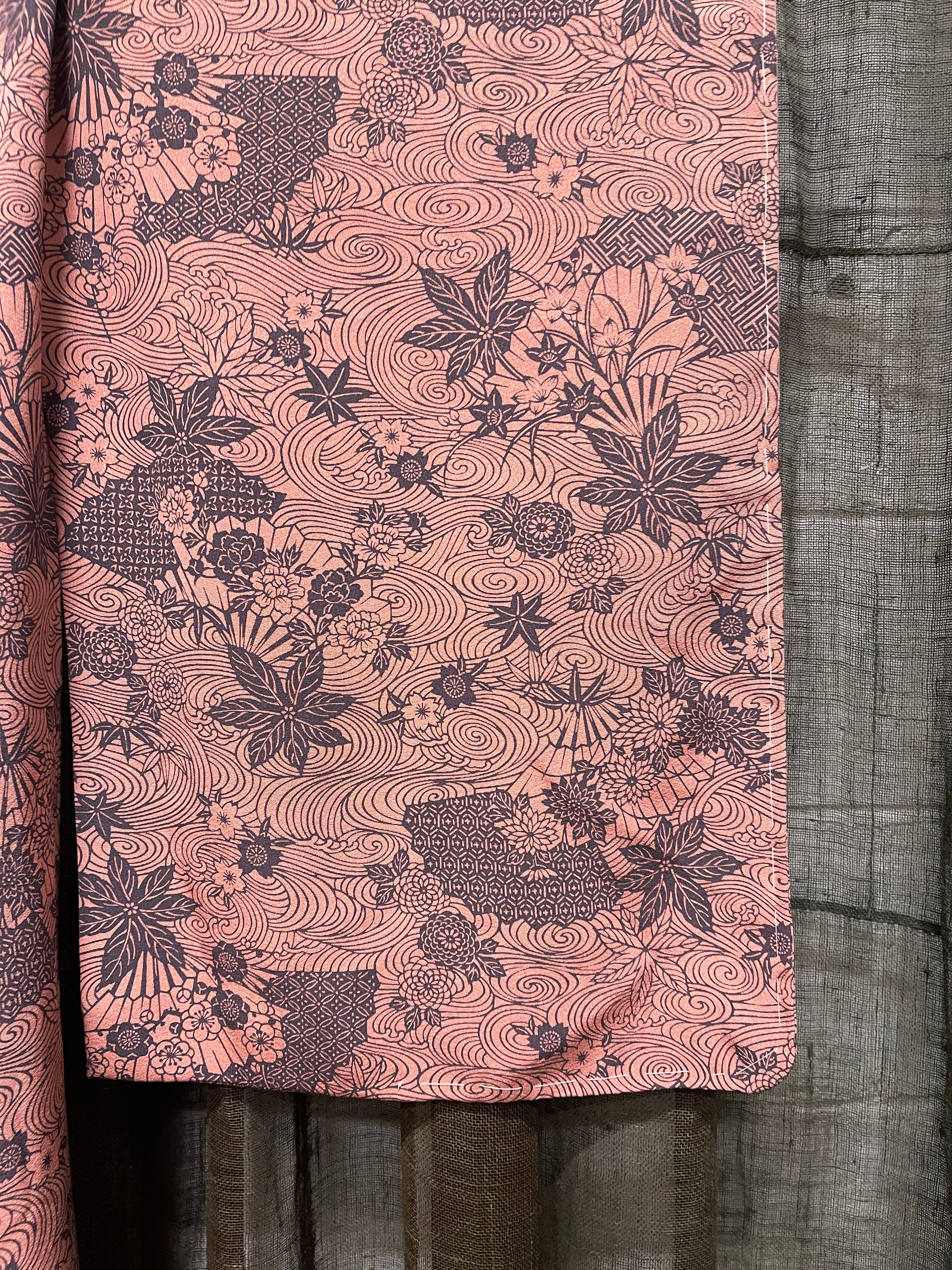 Vintage Japanese Silk Kimono | Flower & Swirl Pattern