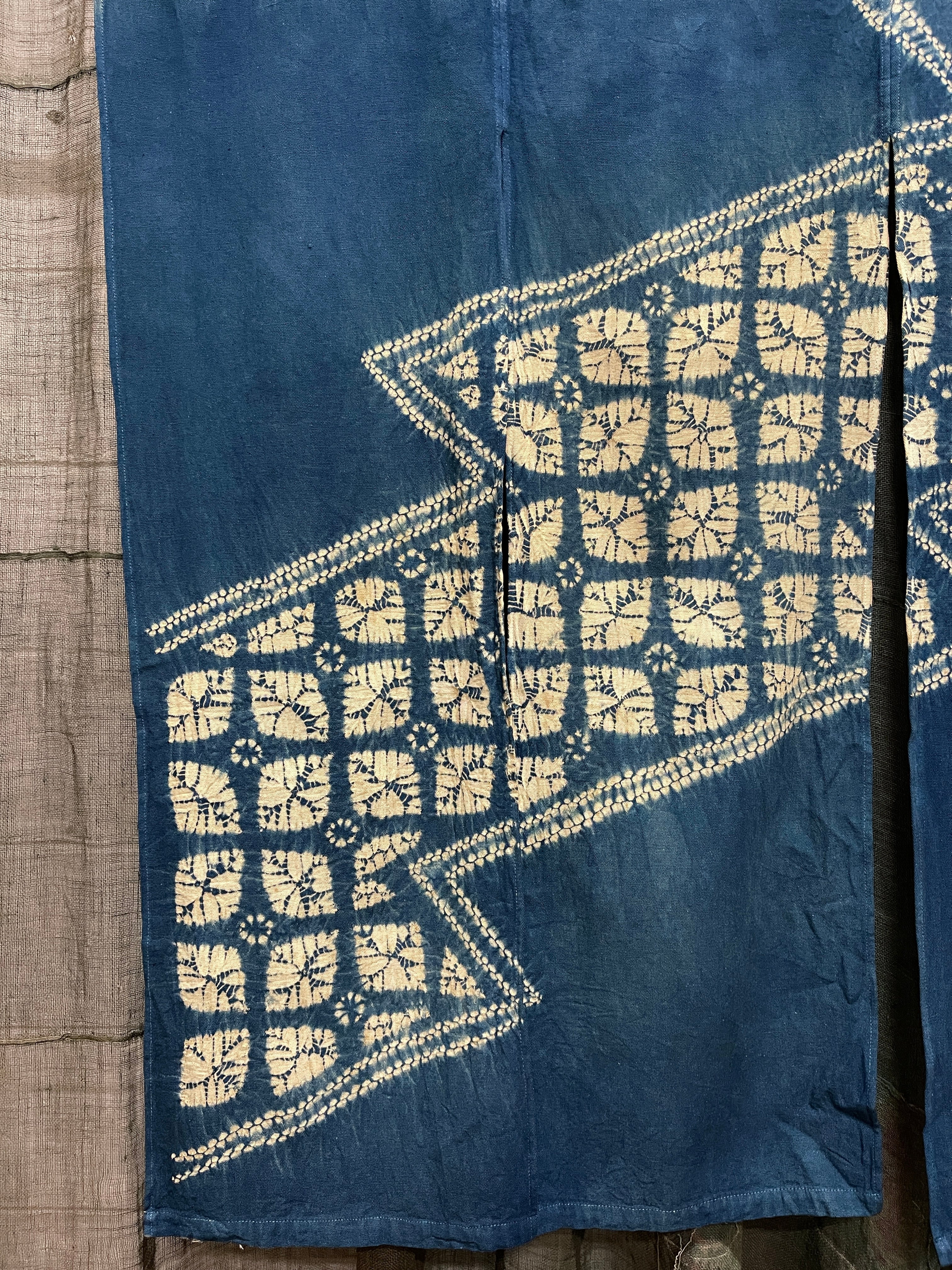 Japanese Shibori Cotton Noren, Panelled Curtain
