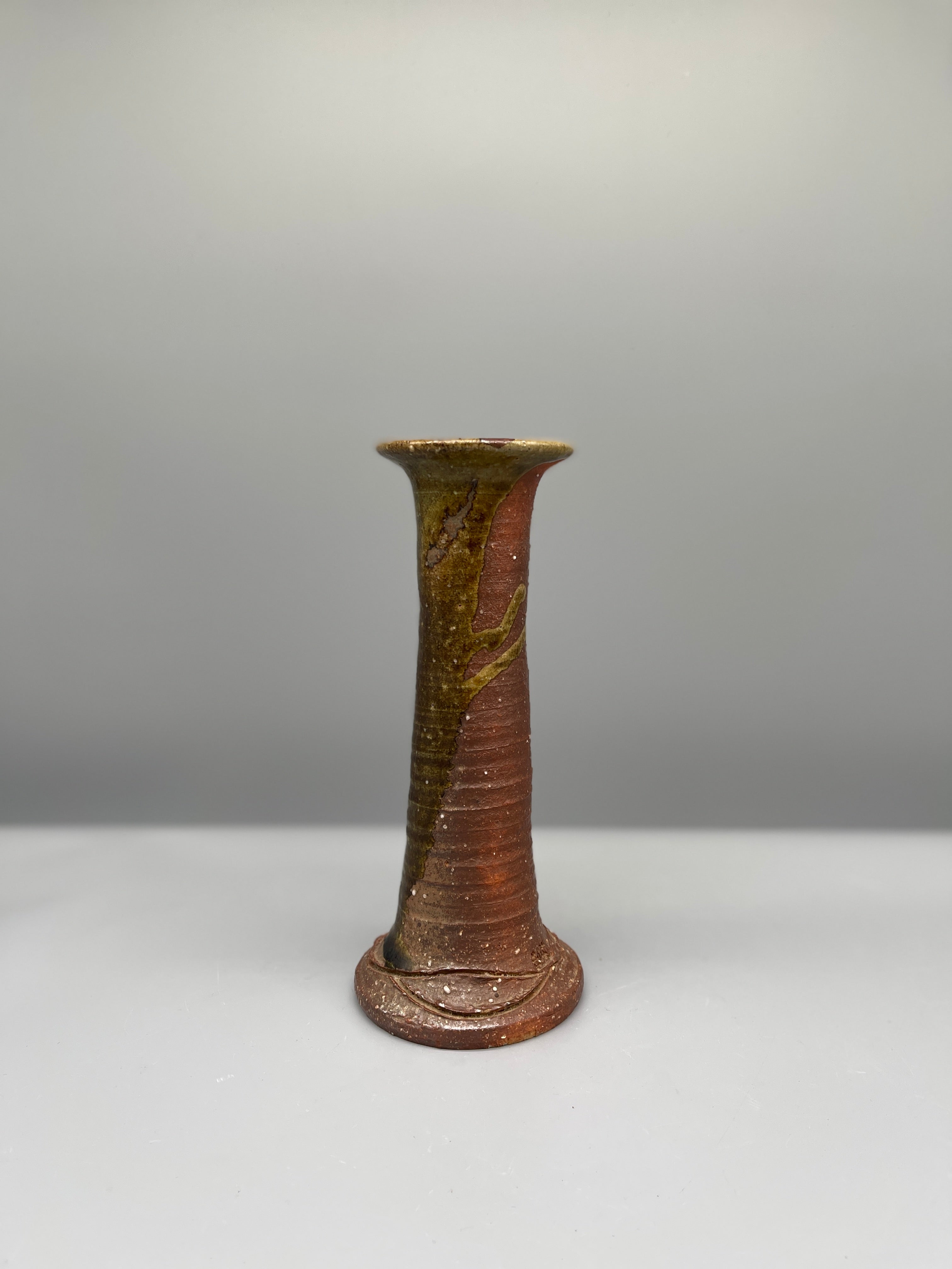Vintage Japanese Ikebana Vase - Earthy Brown Bizen Glaze