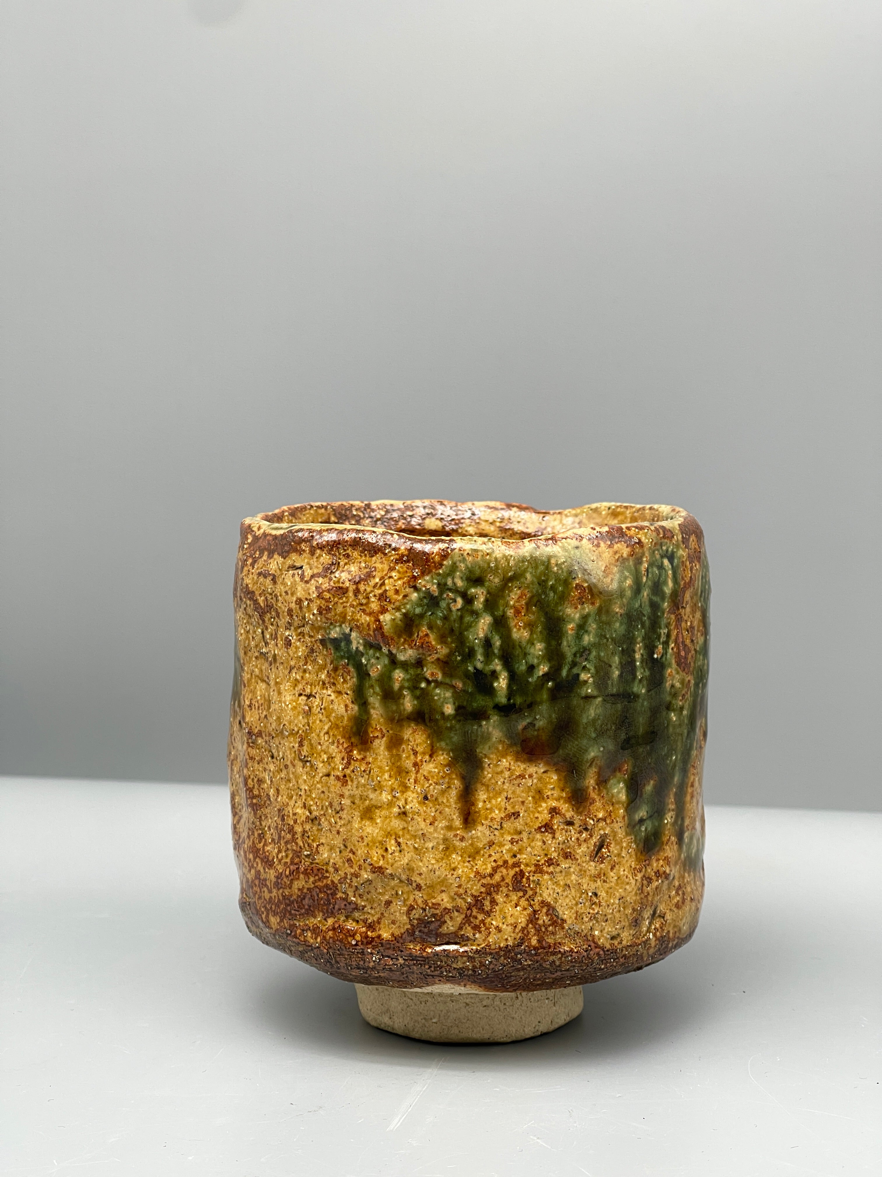 Vintage Japanese Chawan Tea Bowl - Stoneware, Green Ash Glaze