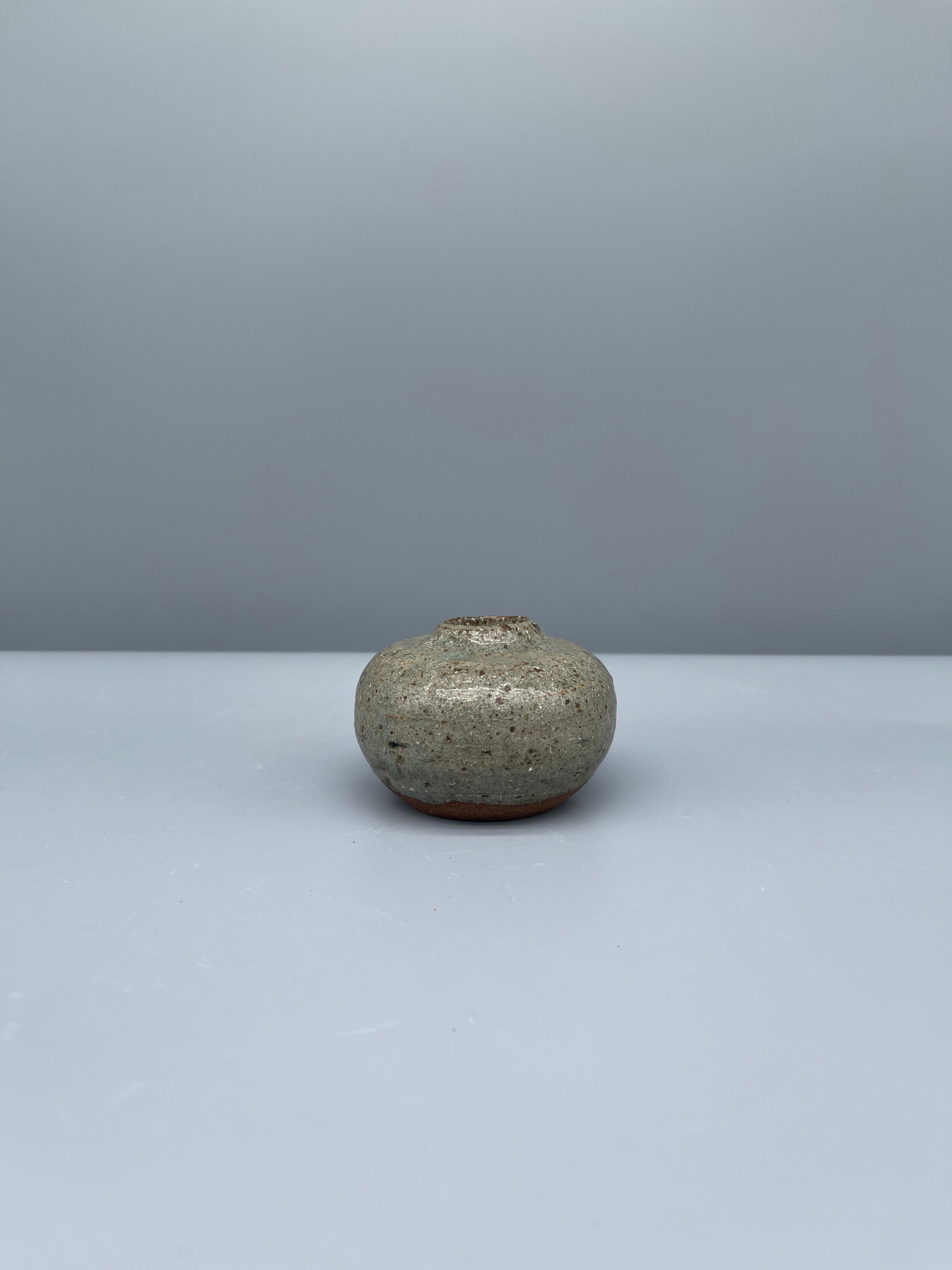 Small Vintage Japanese Round Vase - Textural Green Glaze