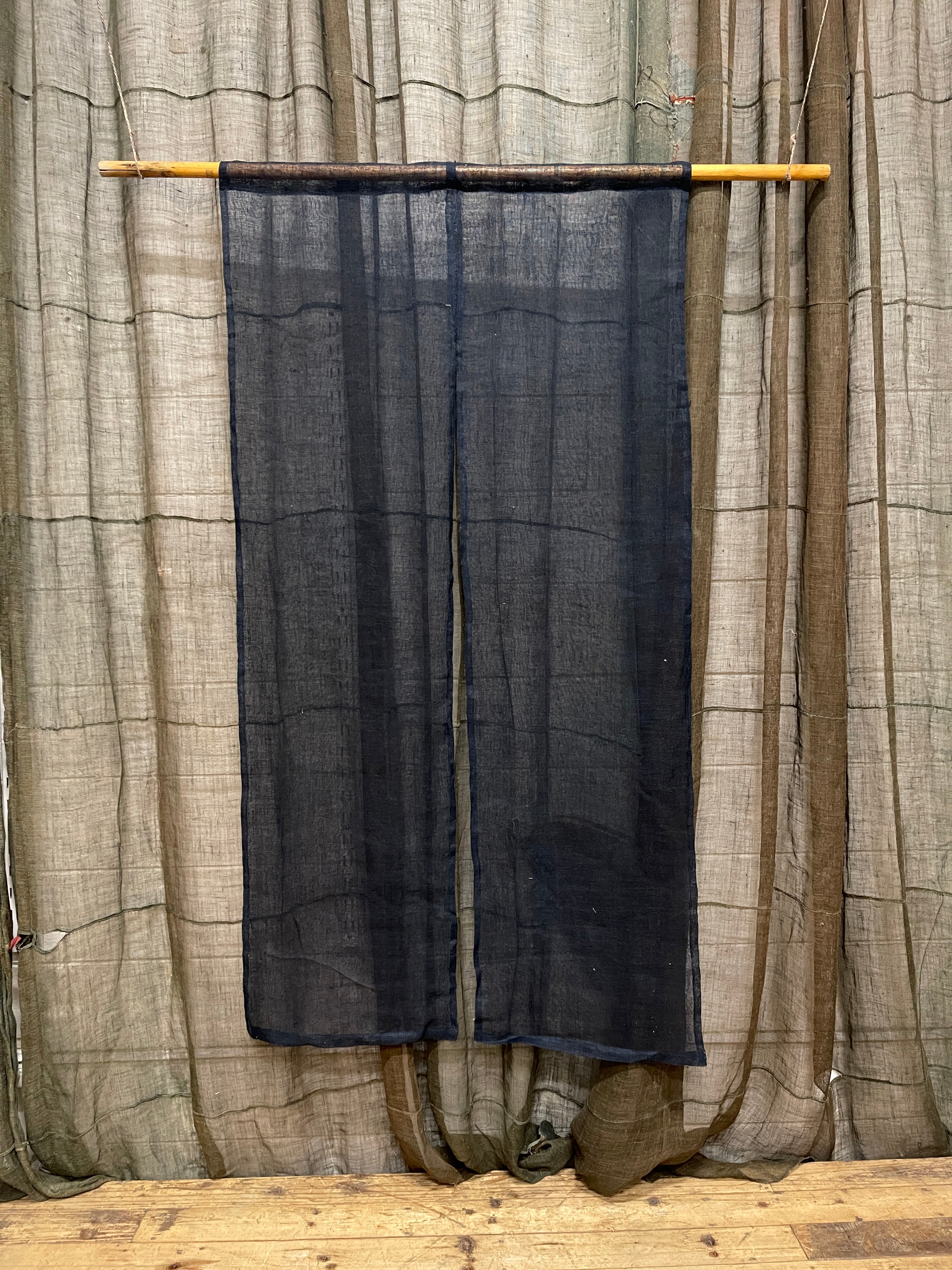 Vintage Japanese Hemp Noren, Panelled Curtain