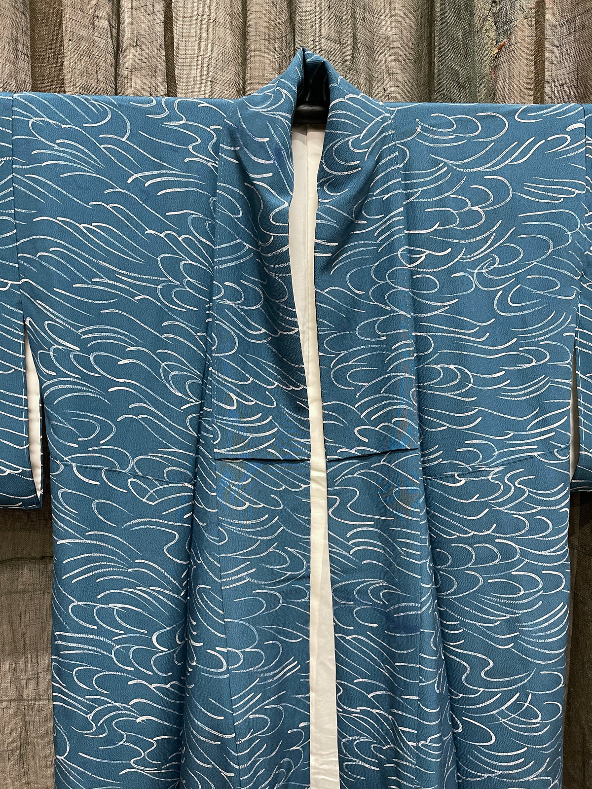 Vintage Japanese Silk Kimono, Wave Swirl Pattern