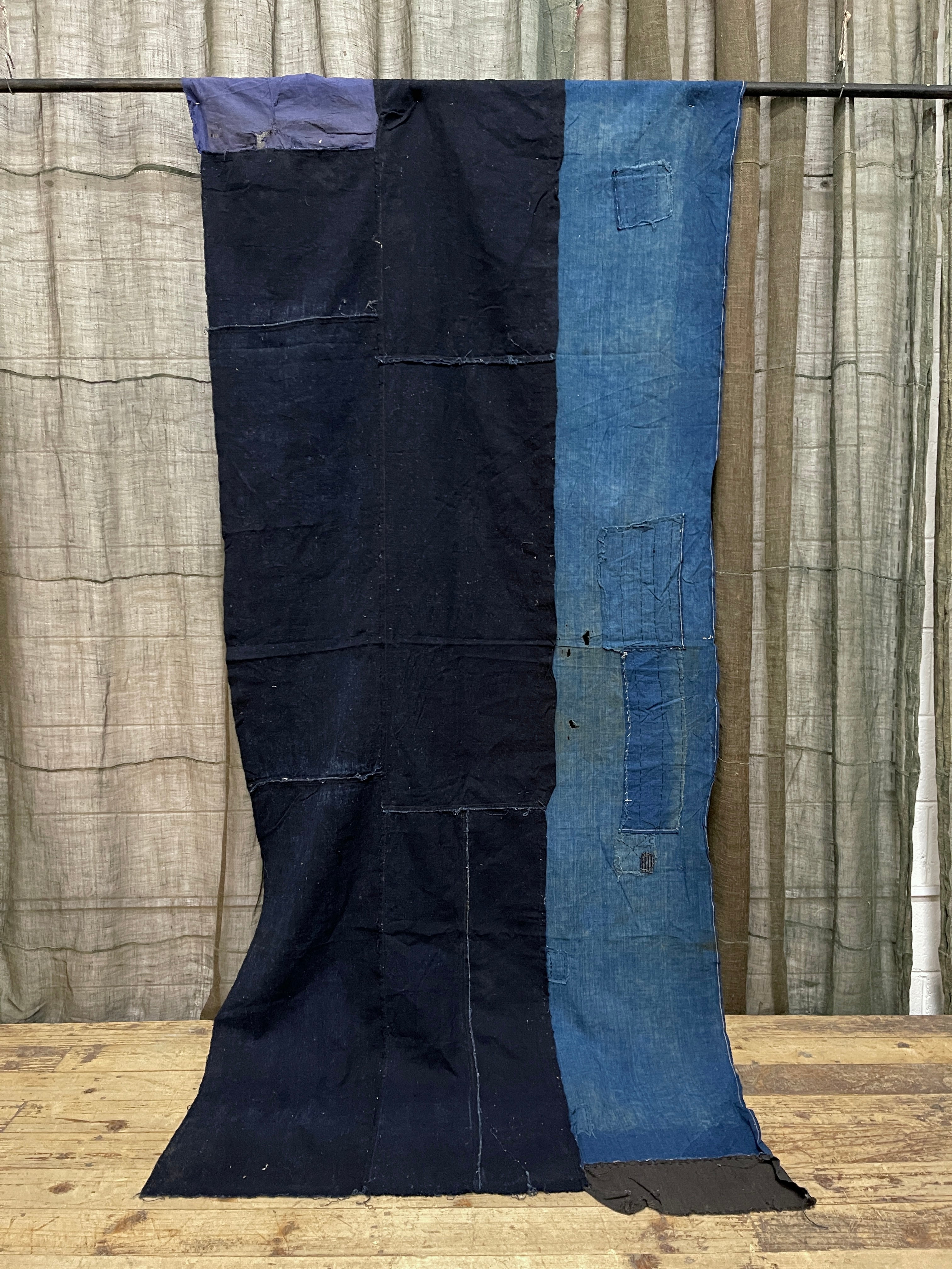 Vintage Japanese Indigo Boro Cloth, 3 panel
