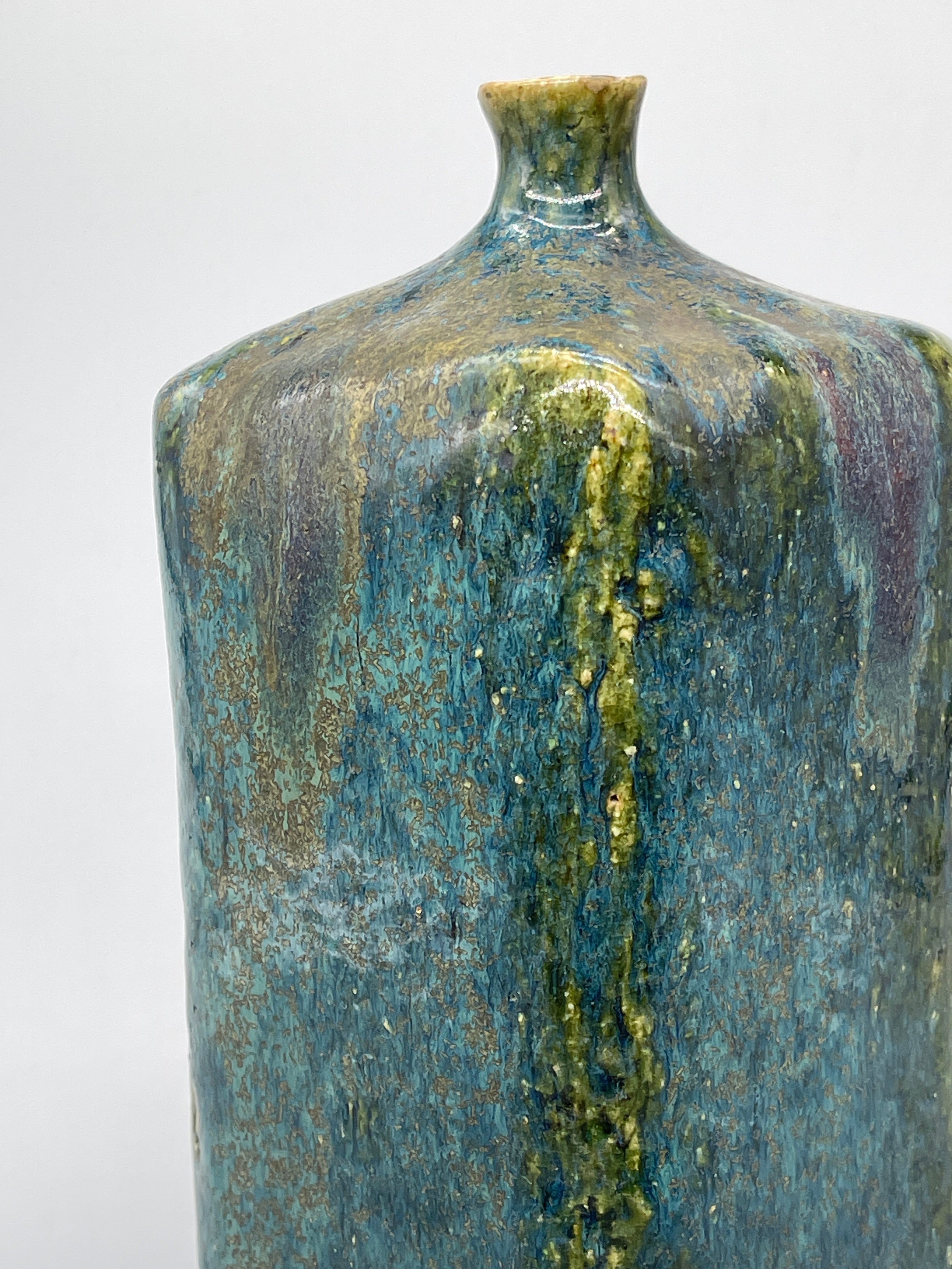 Vintage Japanese Ikebana Vase - Green & Blue Glaze