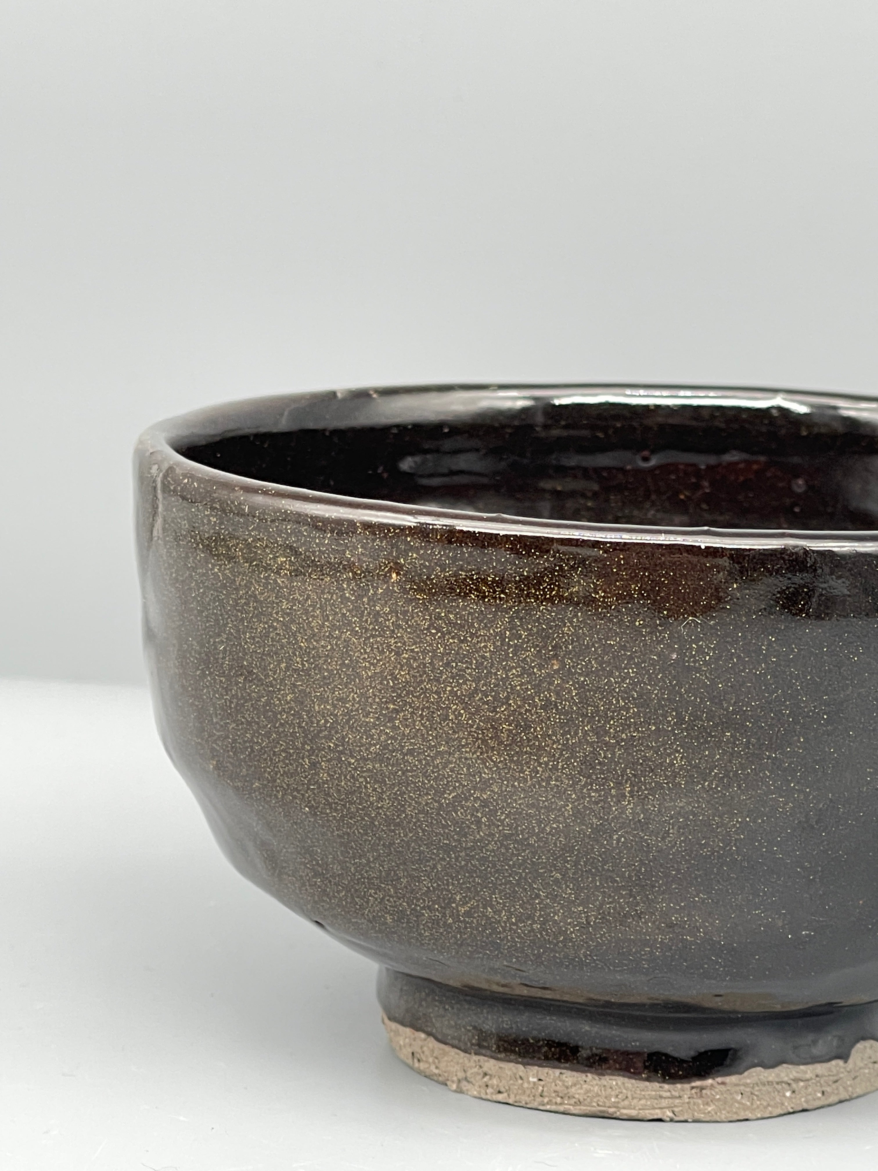 Vintage Japanese Chawan Tea Bowl - Stoneware, Glossy Tenmoku Glaze