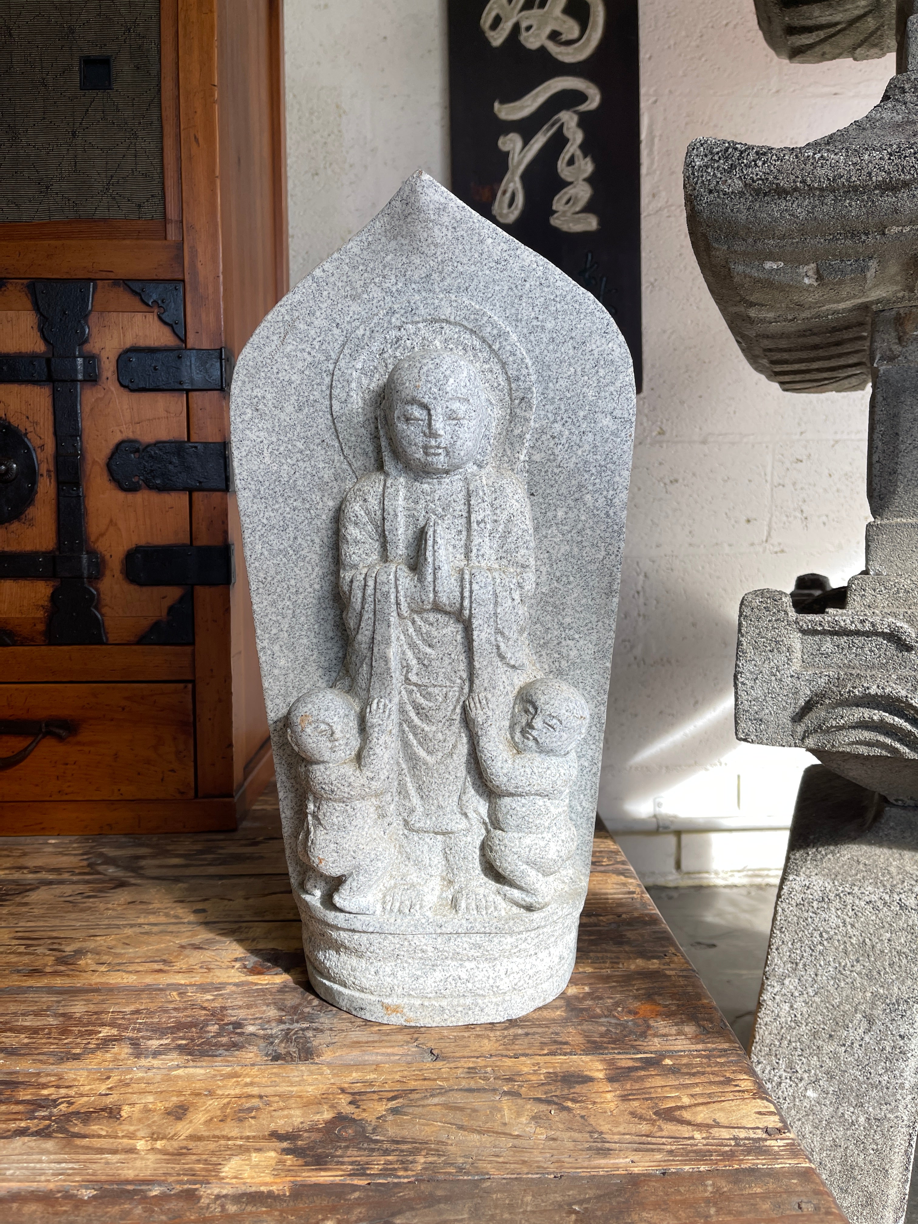 Japanese Stone Carving Statue Of Jizo